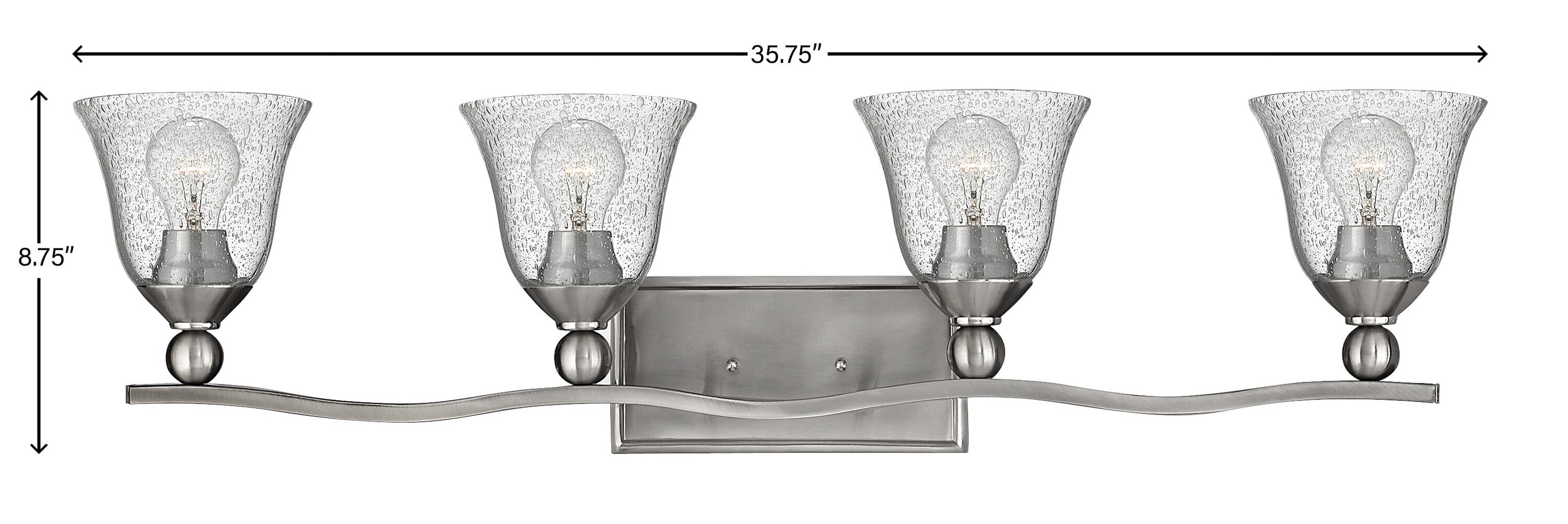 Bolla Brushed Nickel 4-Light Bath Bar with Clear Seedy Glass