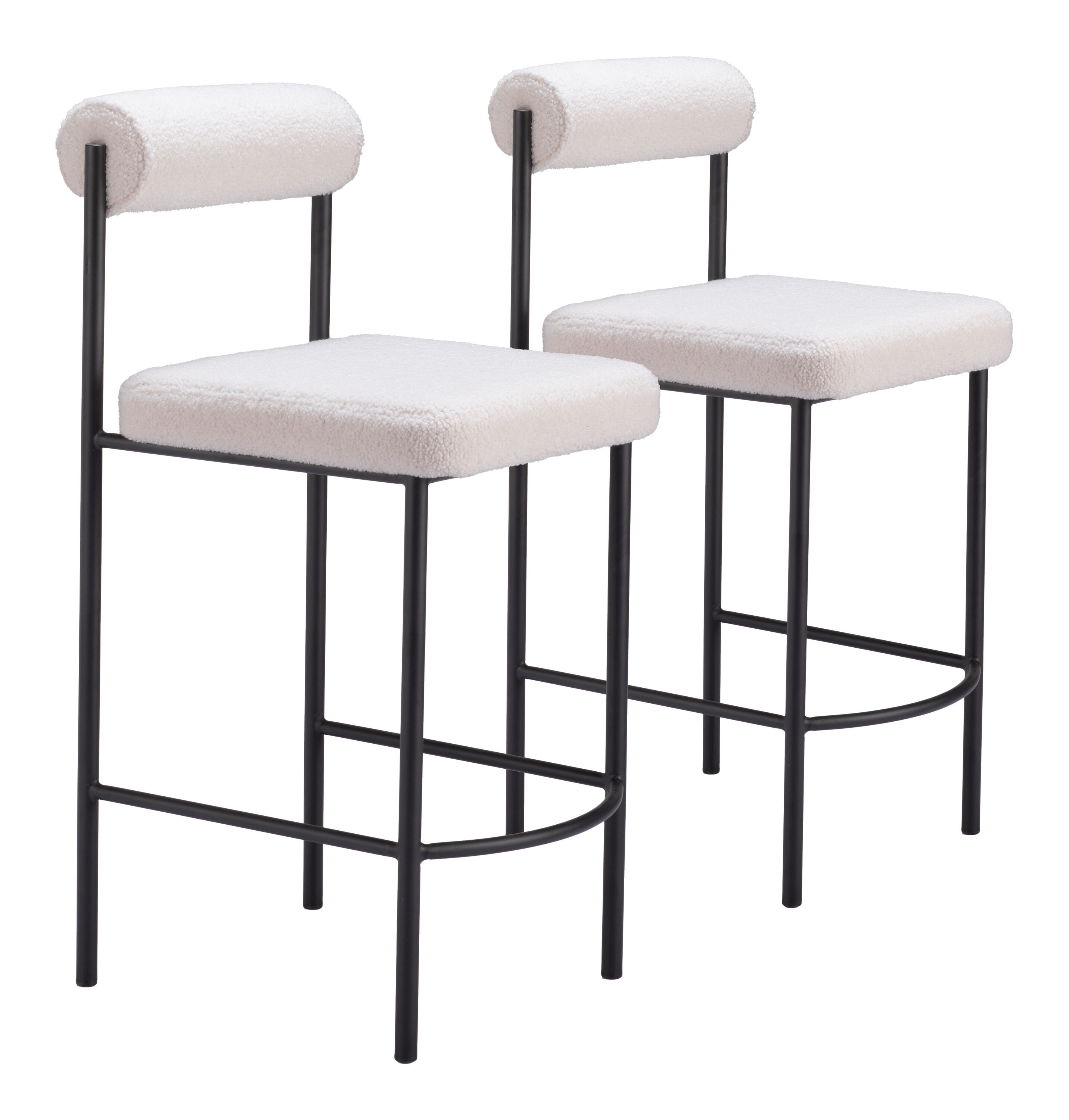 ZUO 109811 Set of 2 Ivory 26-in H Counter height (24-in to 27-in) Bucket Seat Upholstered Wood Back Bar Stool Back