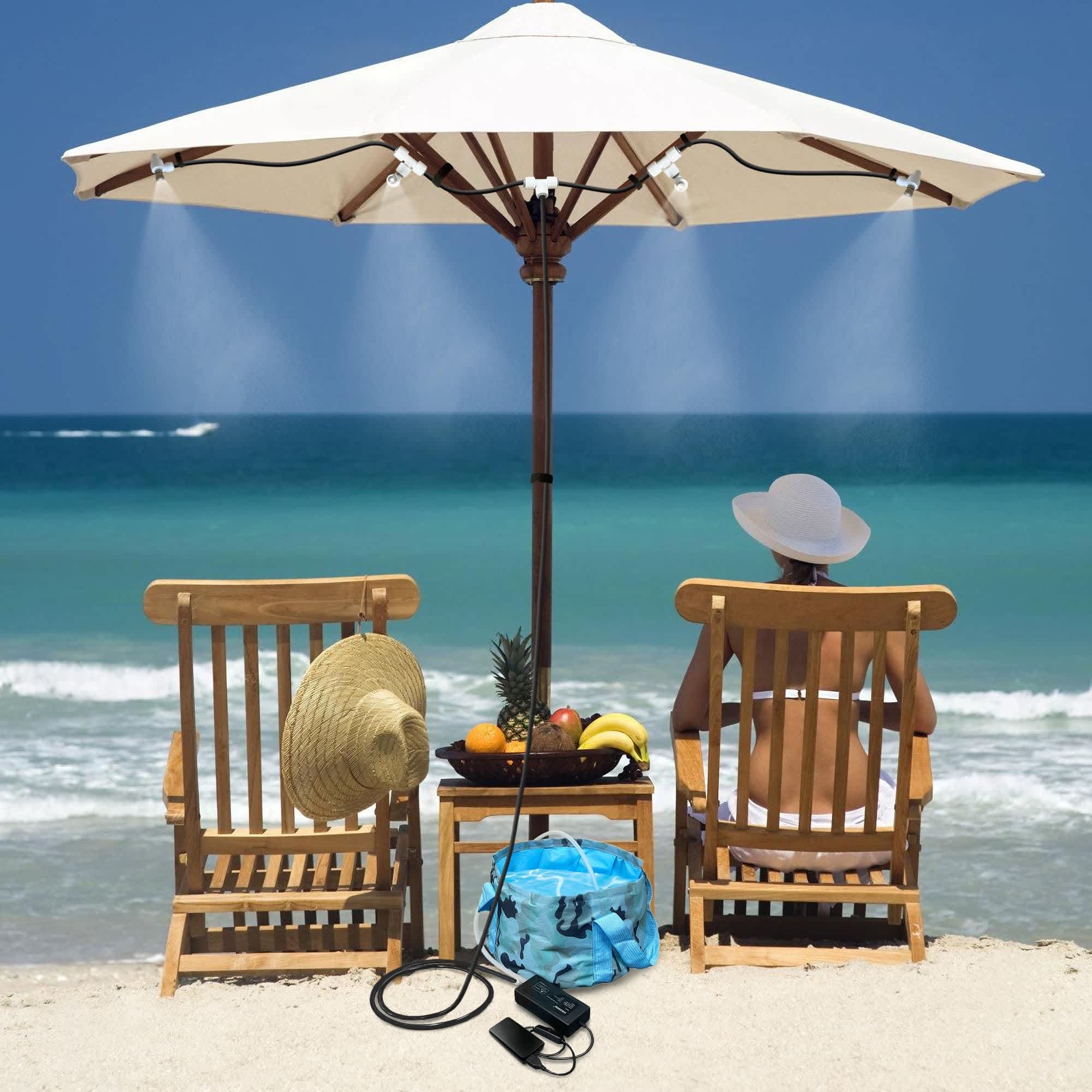 Aoibox  Mobile Outdoor Misting System Kit with 4 Nozzles 26 Foot Cuttable Tube Foldable 5 Gallon Bucket Triangle Bag for Patio Tent Golf Cart