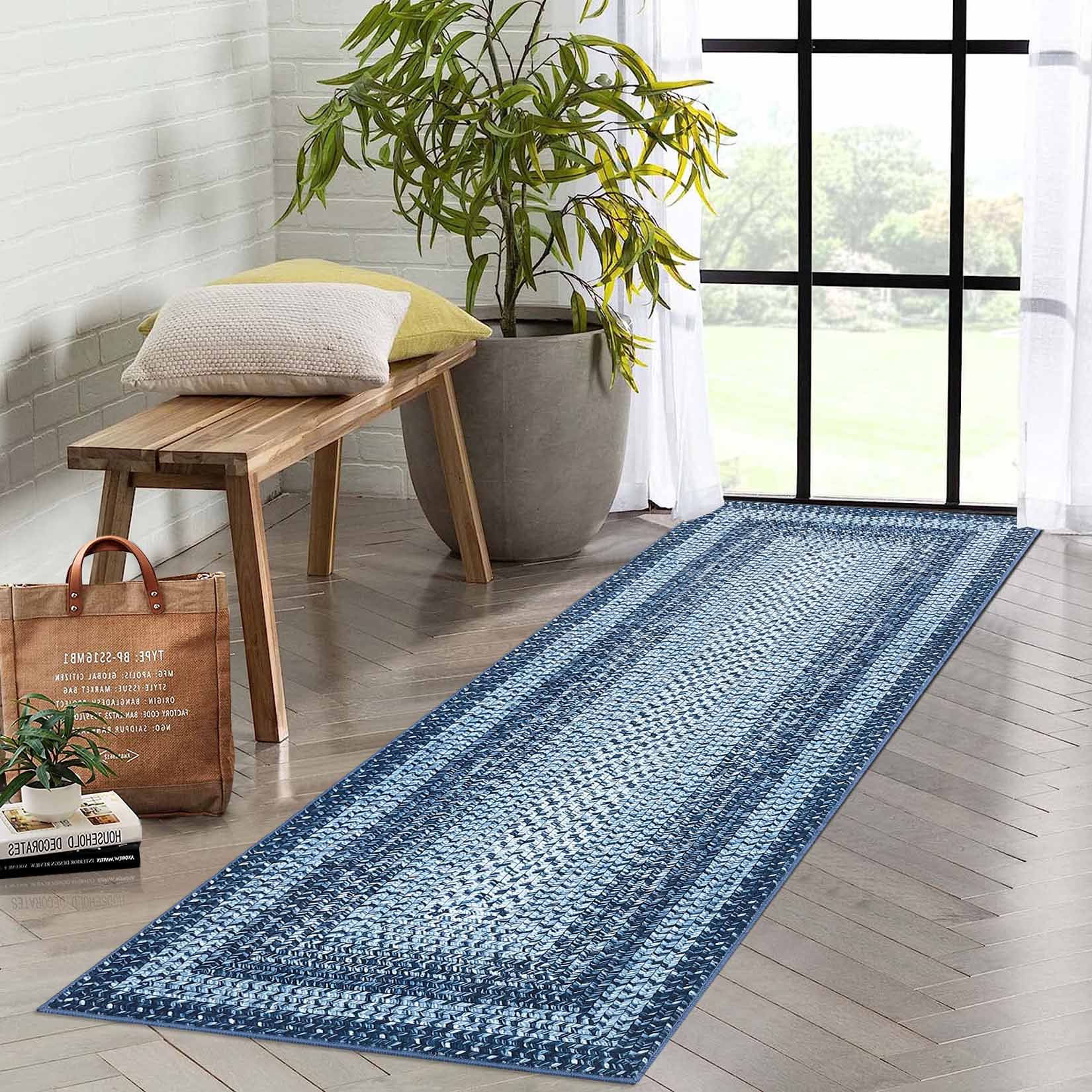 Garvee YXY-LO-PHO-116806FS 2 x 8 (ft) Loomed Blue Rectangular Indoor Geometric Mid-Century Modern Machine washable Runner rug