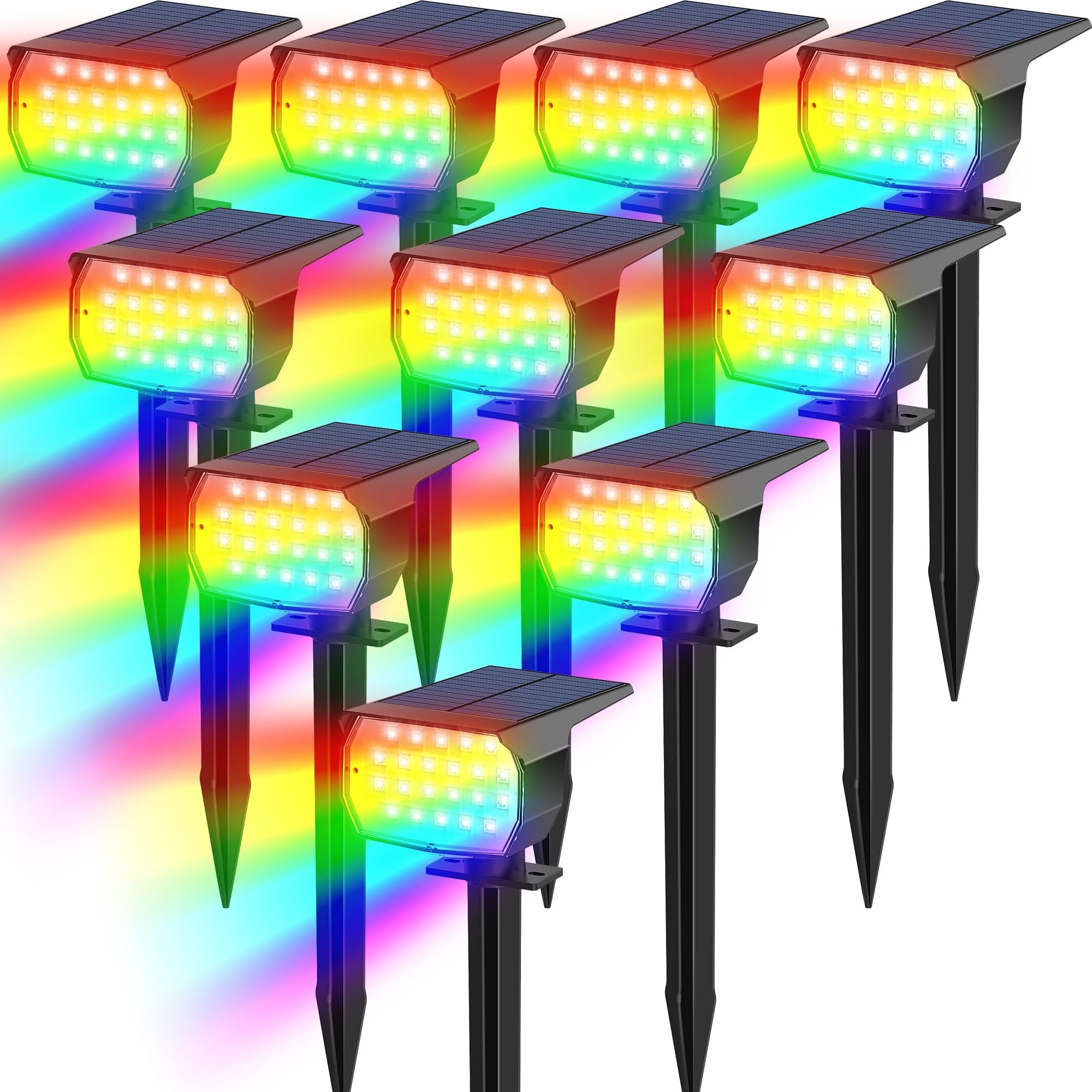 Vrbgify  Solar Color Changing Spot Lights Outdoor Waterproof RGB Landscape Lights 7 Modes Adjustable Head for Yard Pathway Garden 10 Pack