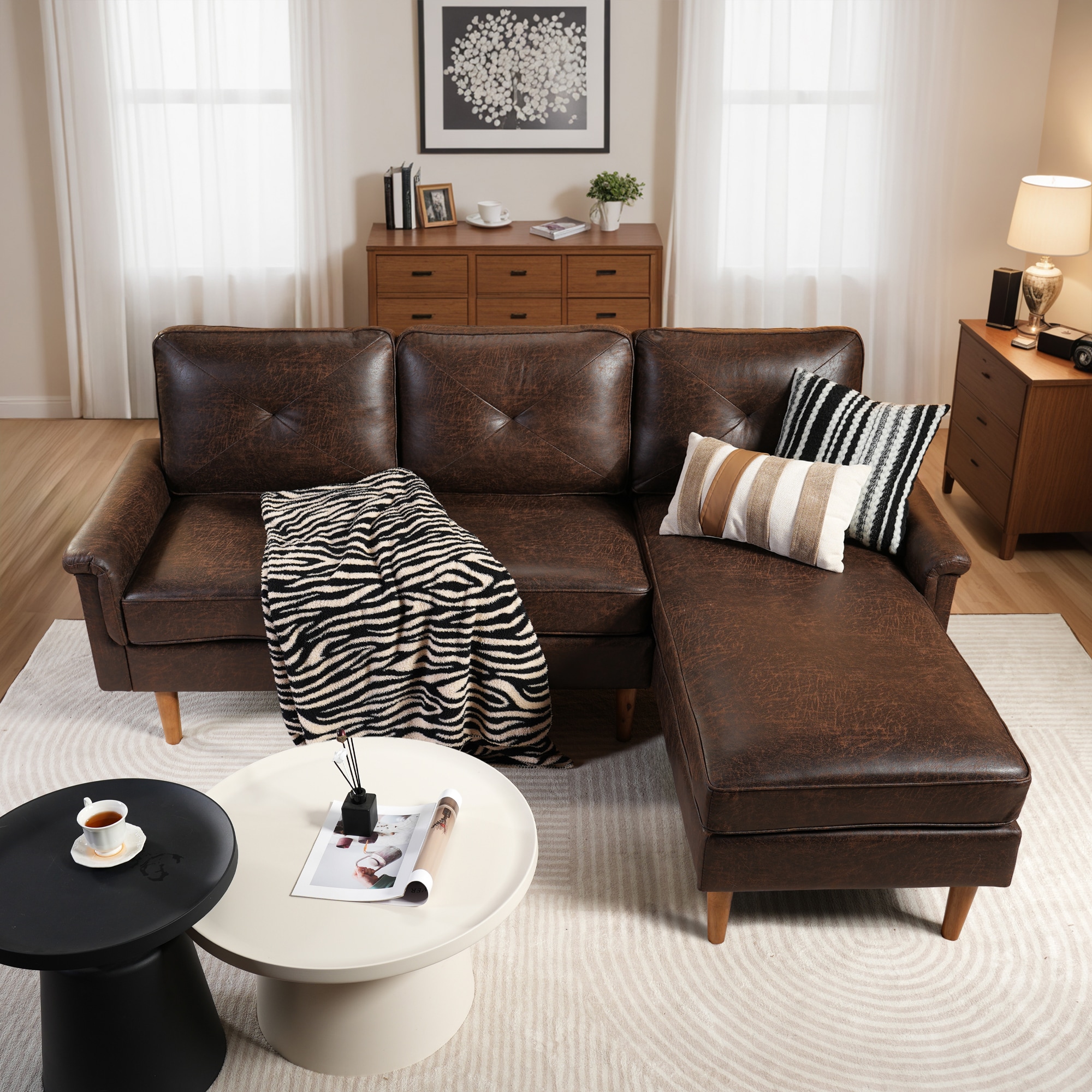 ALTRIGUS 6L-NOPR800-AL 87-in Modern Suede Dark Brown-Right Chaise Suede 3 -seater Reclining Sofa