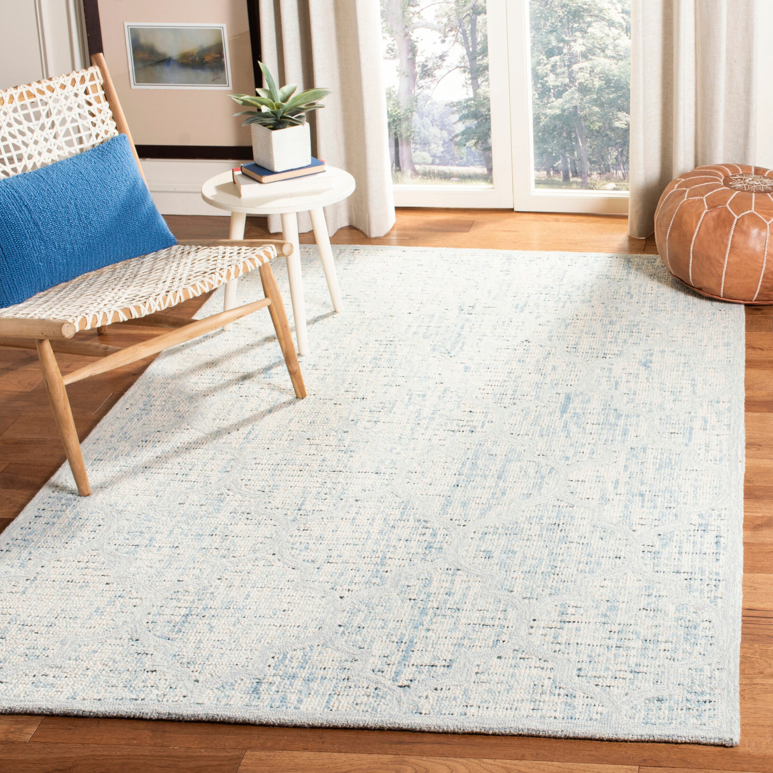 Abstract 474K Ivory Turquoise 4in x 6in Rug