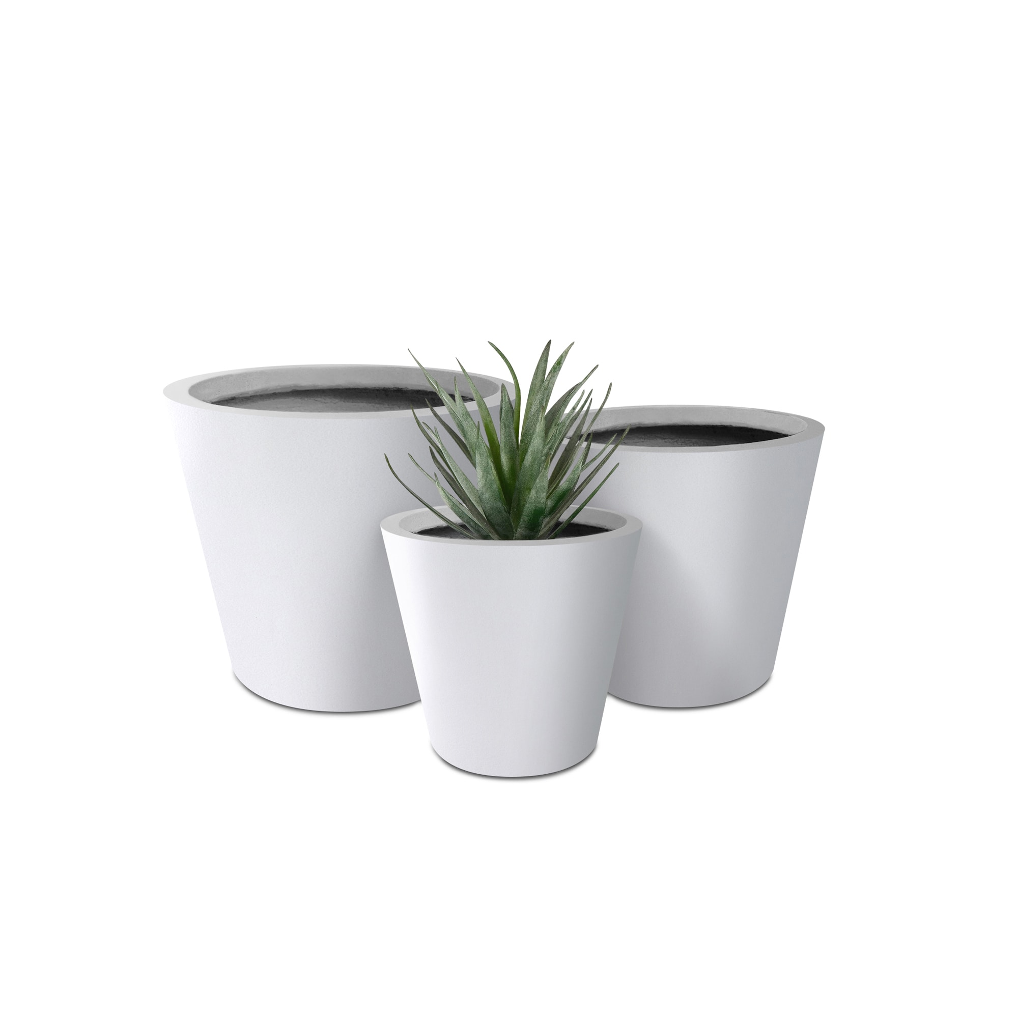 PLANTARA PA154S3-8011 3 -Pack Round 17.7-Inches W Extra Large White Fiberglass Contemporary/Modern Indoor/Outdoor Planter with Drainage Holes