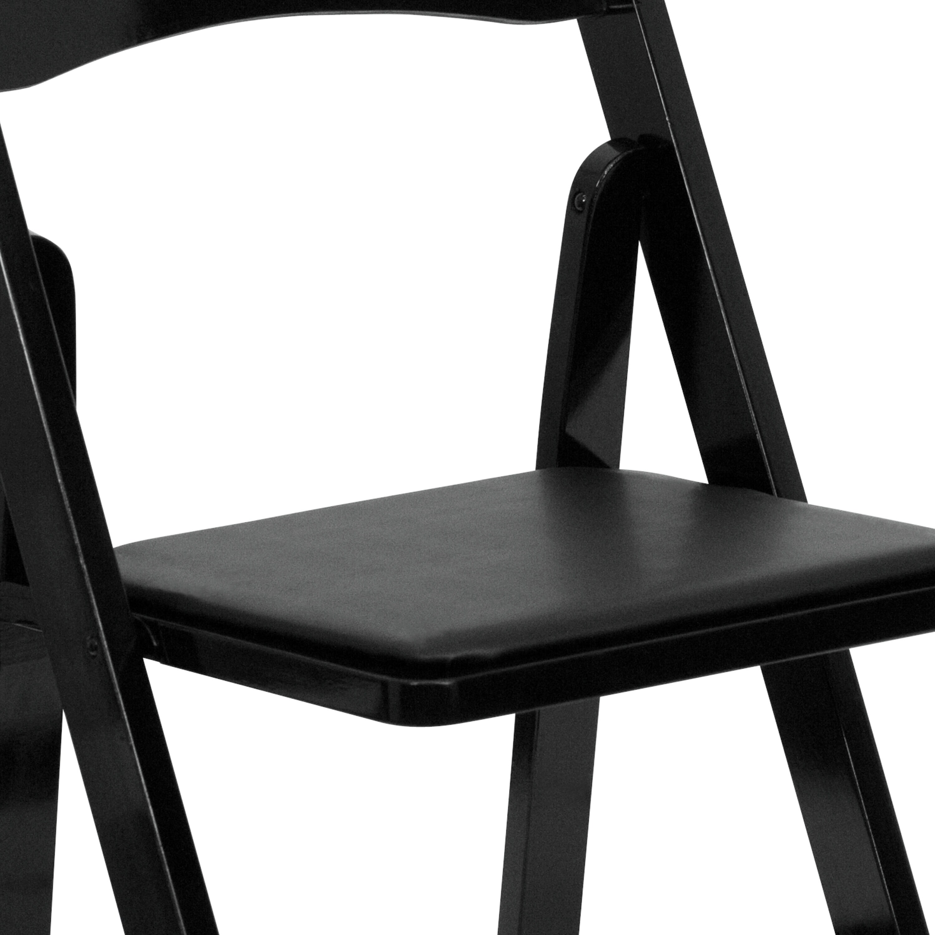 Black Wood Folding Chair with Vinyl Padded Seat, Set of 2