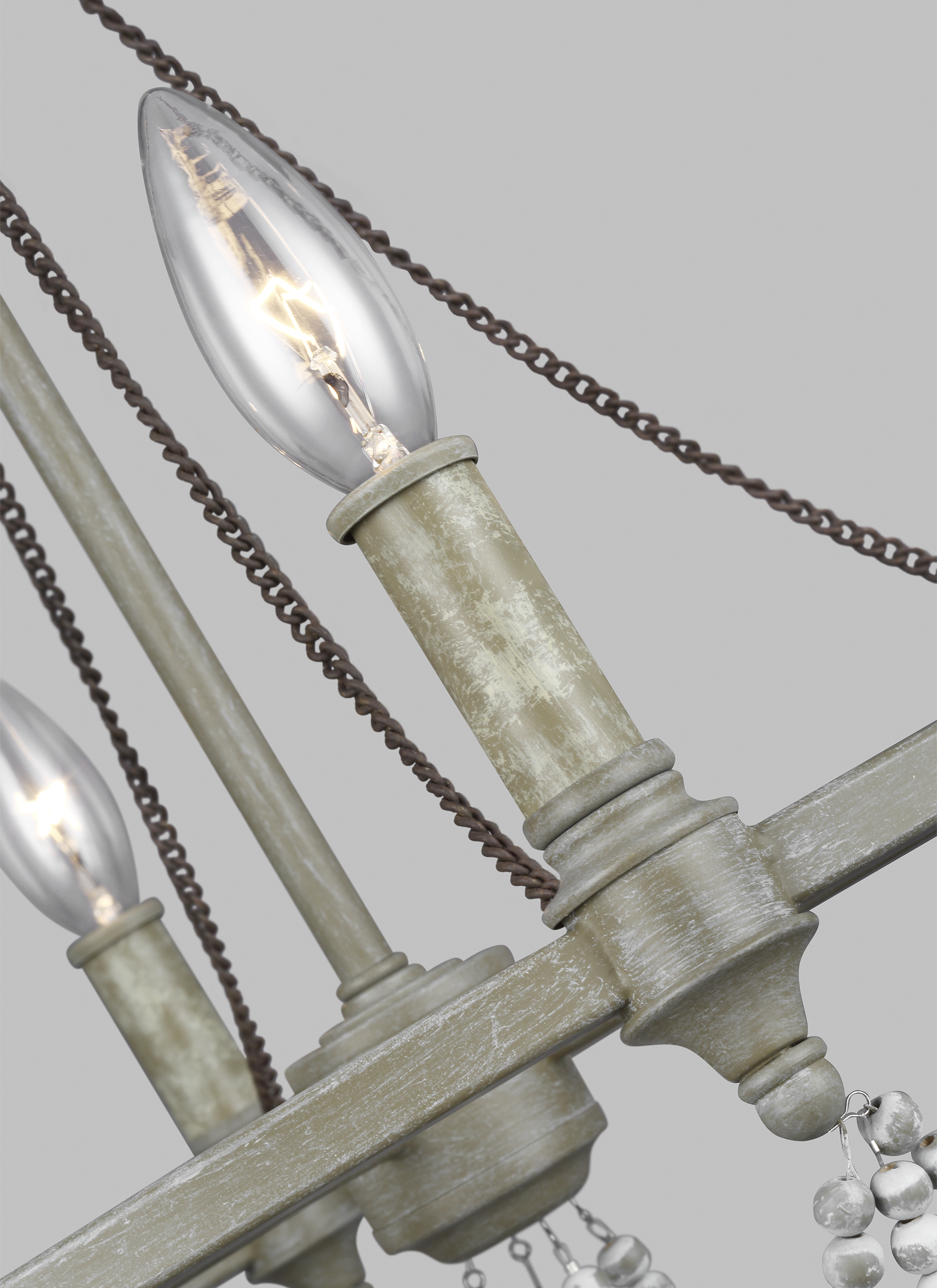 Beverly 4-Light French Washed Oak and Distressed White Wood Chandelier