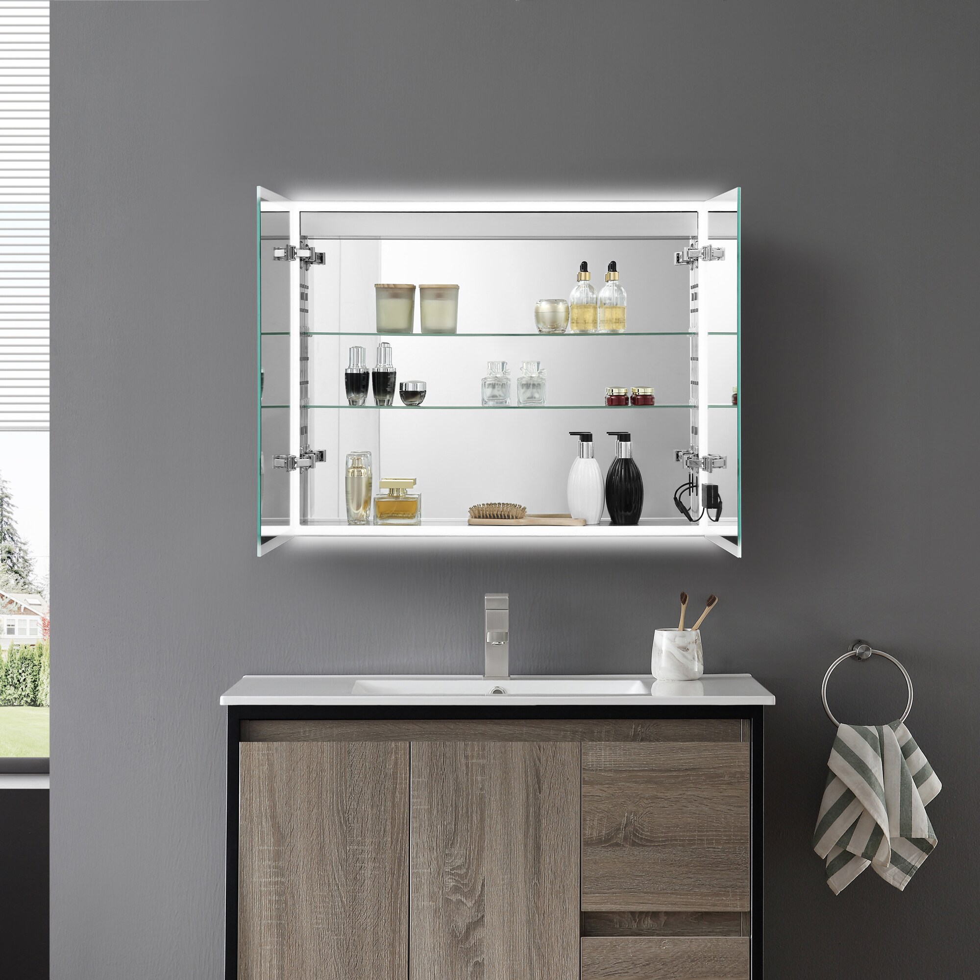bathroom sliding mirror cabinet
