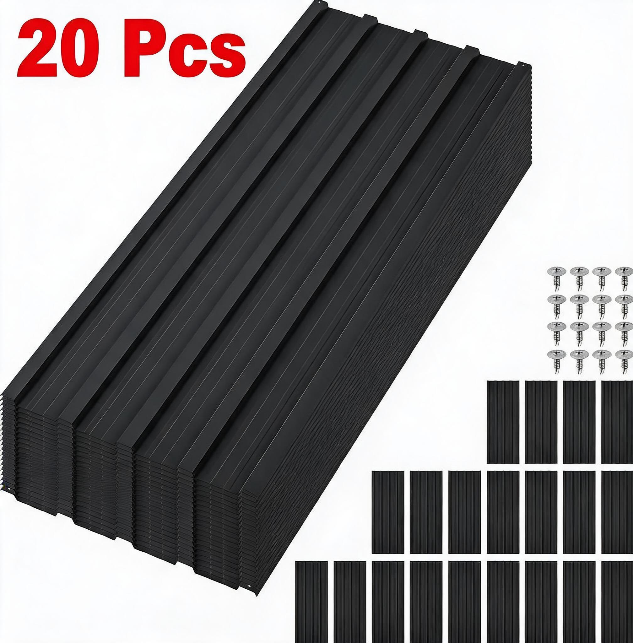 Garvee 20 Pack Black Galvanized Corrugated Metal Roofing Panels / 17.72 Inch + 42.52 Inch Waterproof Weatherproof Heavy Duty Roof Sheets With Matching Mounting Screws Easy DIY Installation For Carport-Shed-Garage-Barn-Patio Cover