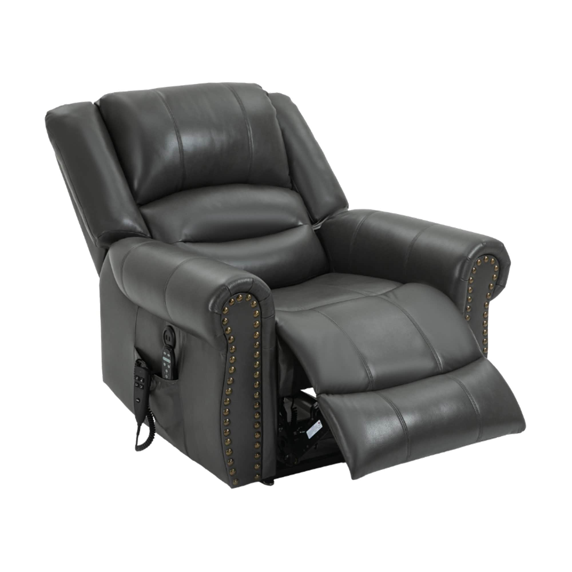 Boyel Living Gray Power Lift Faux Leather Recliner Chair Heat Massage Dual Motor Infinite Position Up to 350 LBS Heavy Duty Motion Mechanism with USB Ports