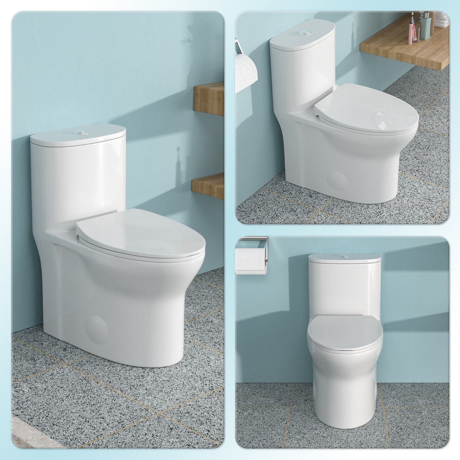 Tatayosi - 12 inch Rough-In Ceramic One Piece Toilet Dual Flush Soft Closing Seat MAP 800g Powerf...