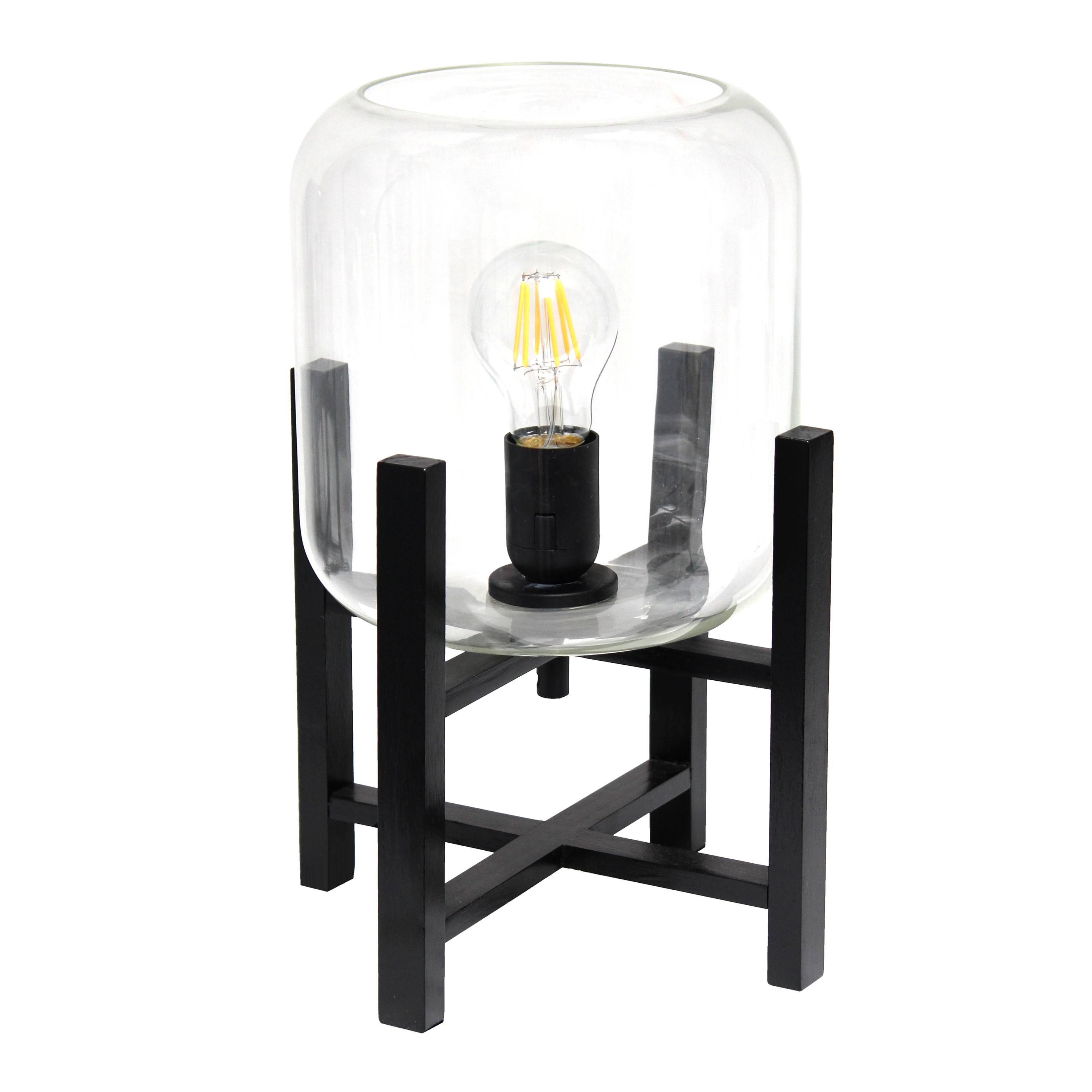 Creekwood Home CWT-1000-CL 8-in Black/Clear Glass LED On/Off switch Table Lamp with Glass Shade