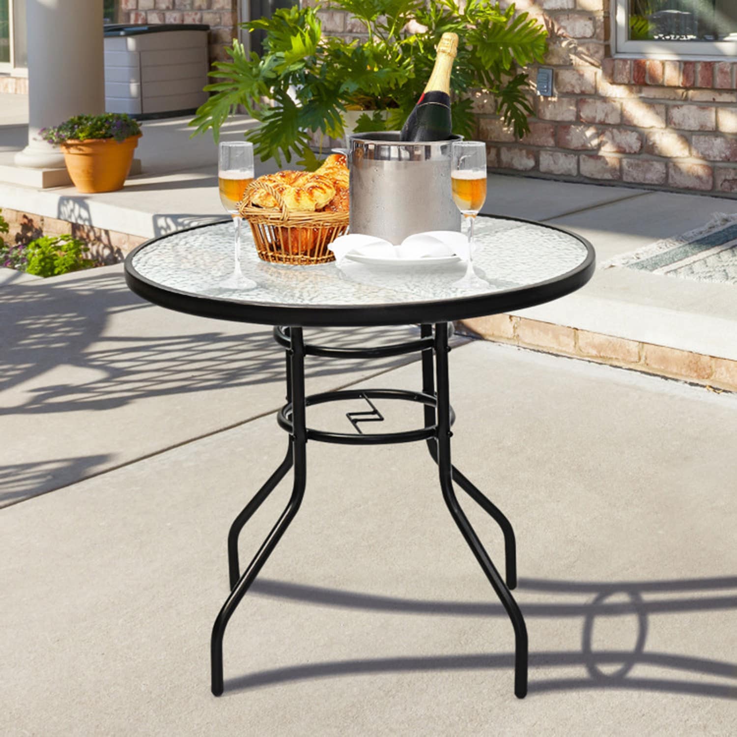 Mondawe 6228-HY Round Outdoor Dining Table 32-in W x 32-in L with Umbrella Hole