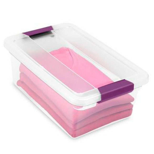 Sterilite 3 Gallon Plastic Storage Box, Pink and Clear, 4 Count