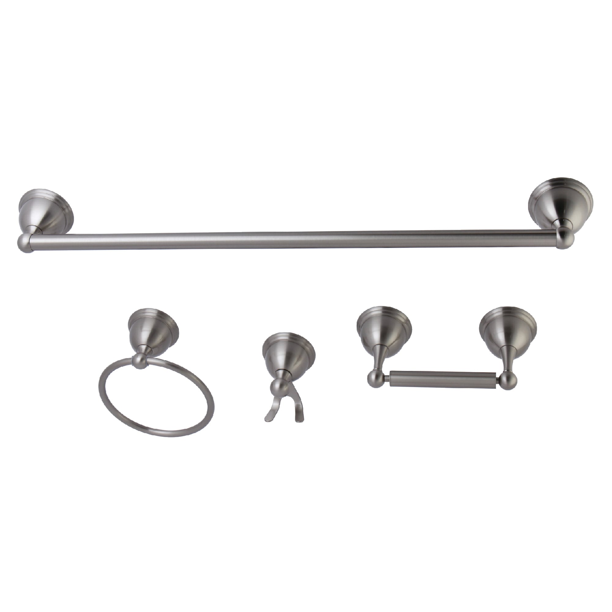 Kingston Brass WLK39614788 4 -Piece Restoration Brushed nickel Decorative Bathroom Hardware Set Towel Bar, Toilet Paper Holder, Towel Ring ,Robe Hook Included