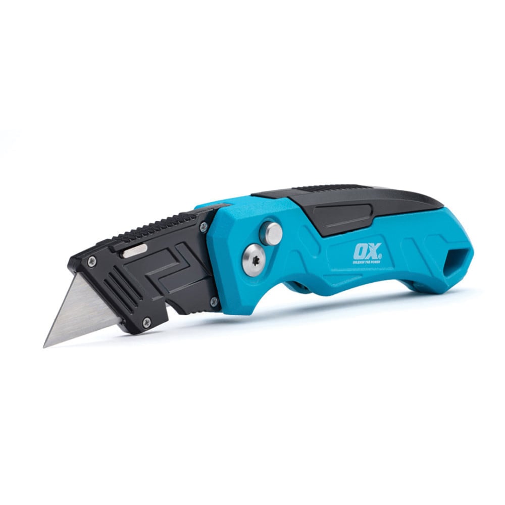 OX Tools Blue Pro 0.6mm 3 -Blade Folding Utility Knife with On Tool Blade Storage