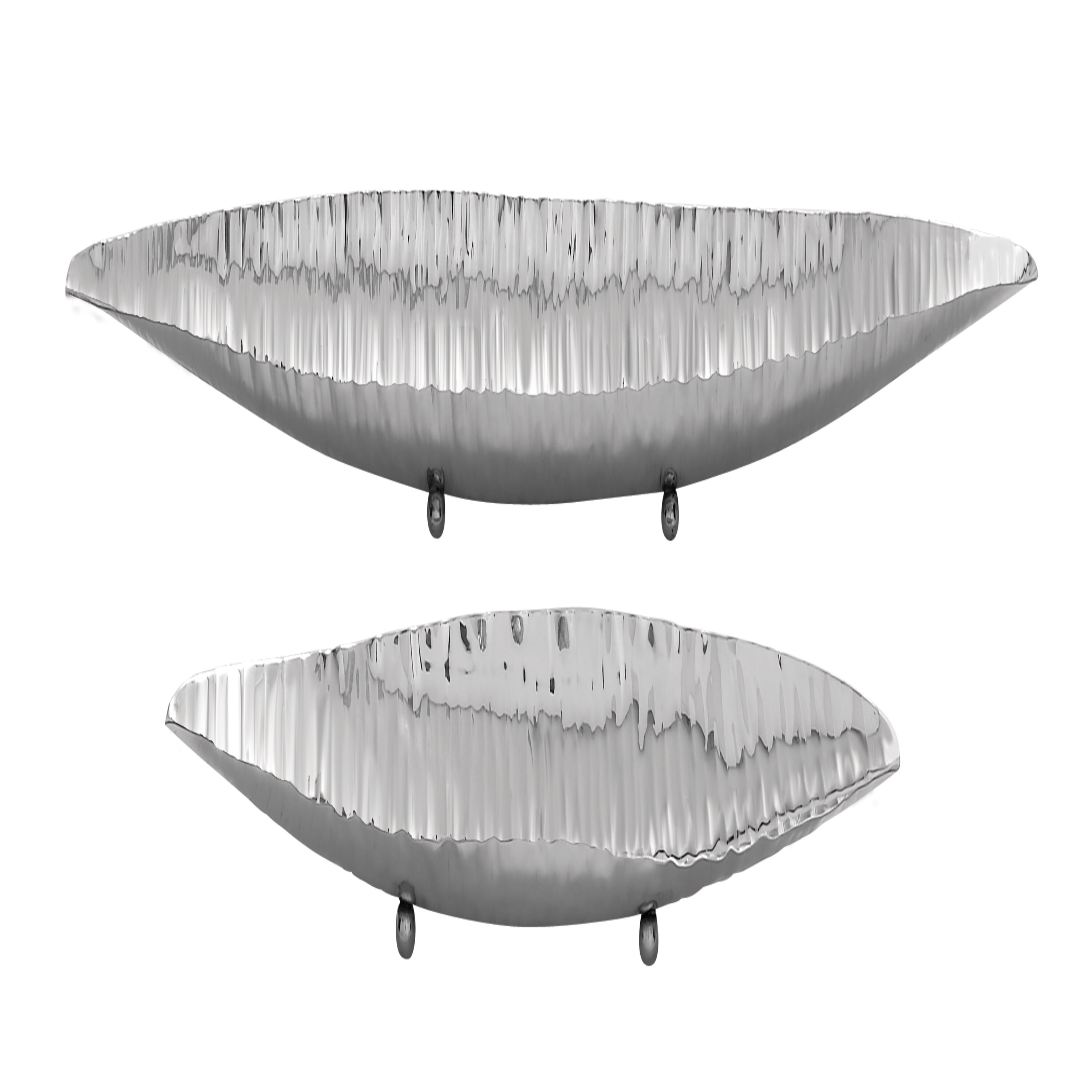 Modern Oval Stainless Steel Decorative Bowl with Stand, 34"W