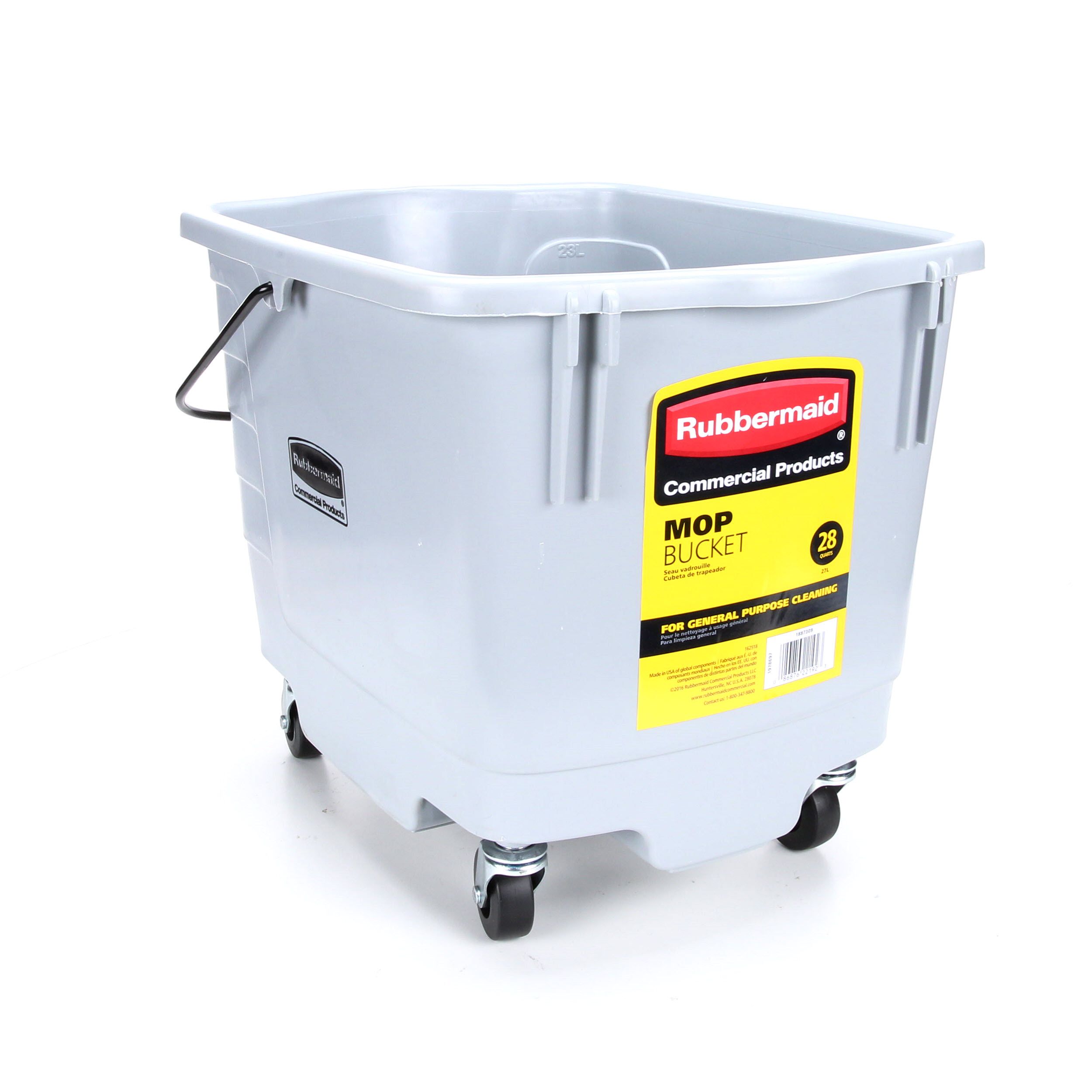 Rubbermaid 28-Quart General Purpose Bucket with Wheels Cleaning Built-in Handle 