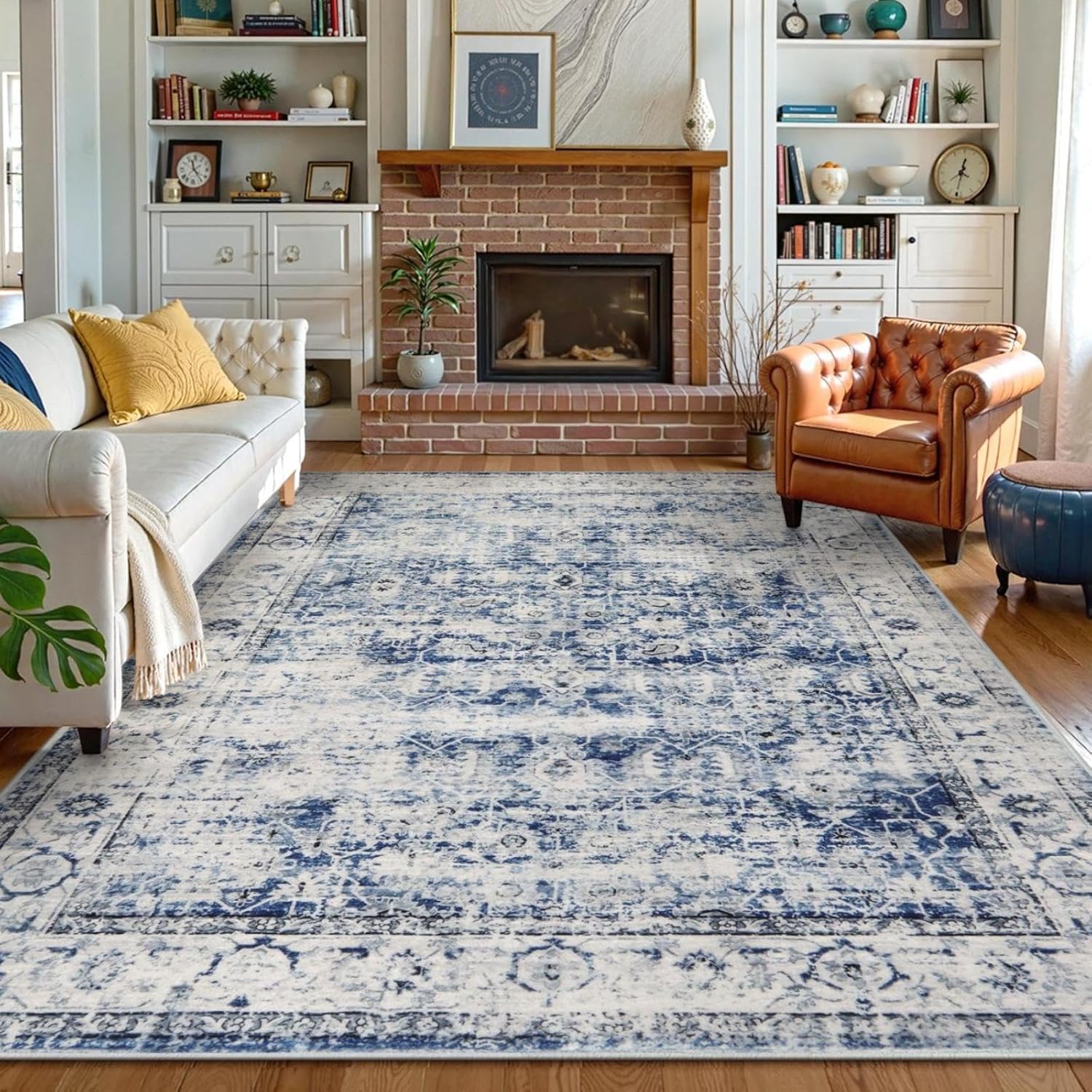 Lahome AR-ZZR-006-BL4 8 x 10 (ft) Blue Vintage Flow Pearl Velvet Rectangular Indoor Area Rug