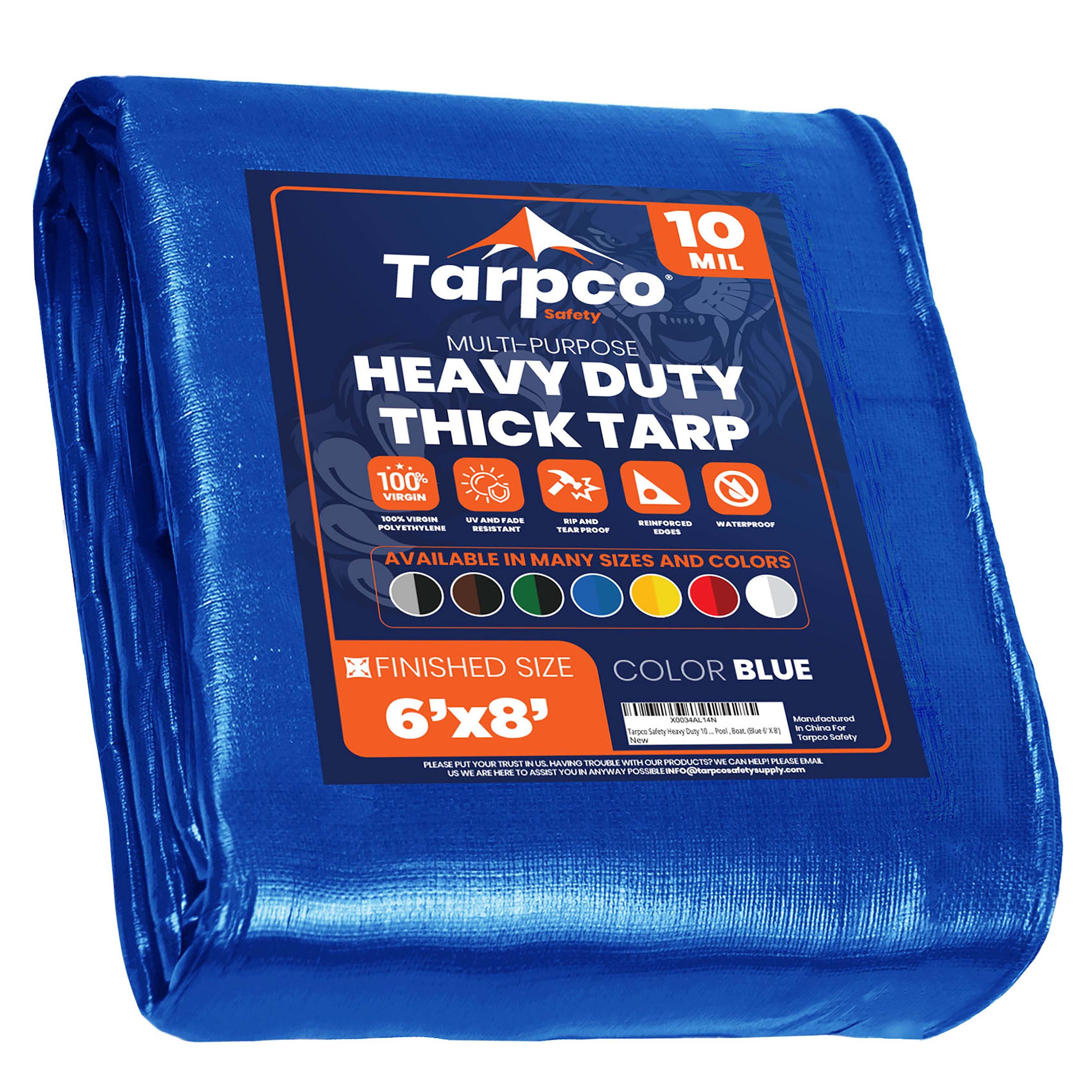 Tarpco Safety TS-155-6X8 6-ft x 8-ft Blue Waterproof Commercial Polyethylene 10-Mils Tarp