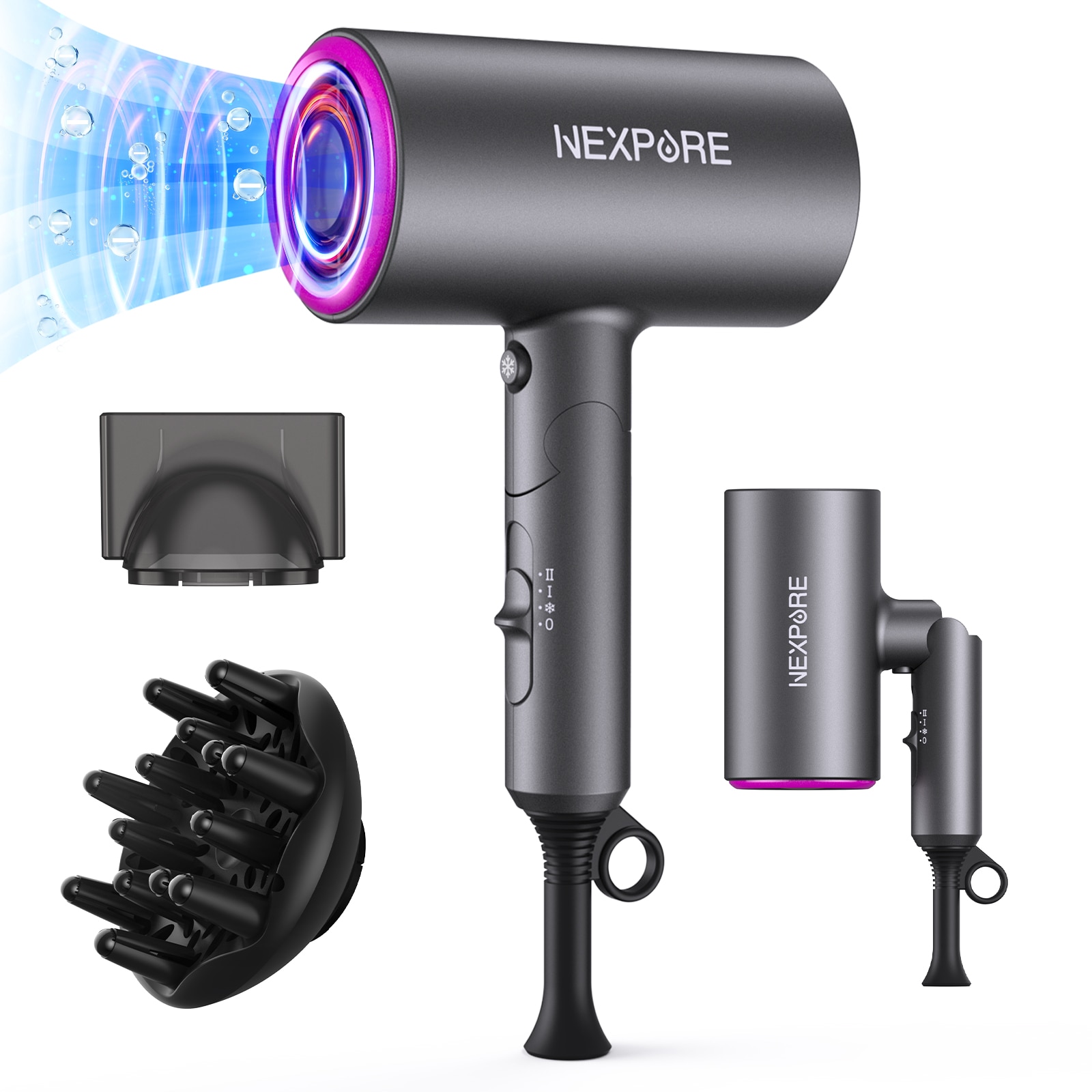 NEXPURE Hair Dryer 1800W Professional Ionic Blow Dryer for Hair Care Powerful Wind for Hair Drying with 2 Attachments