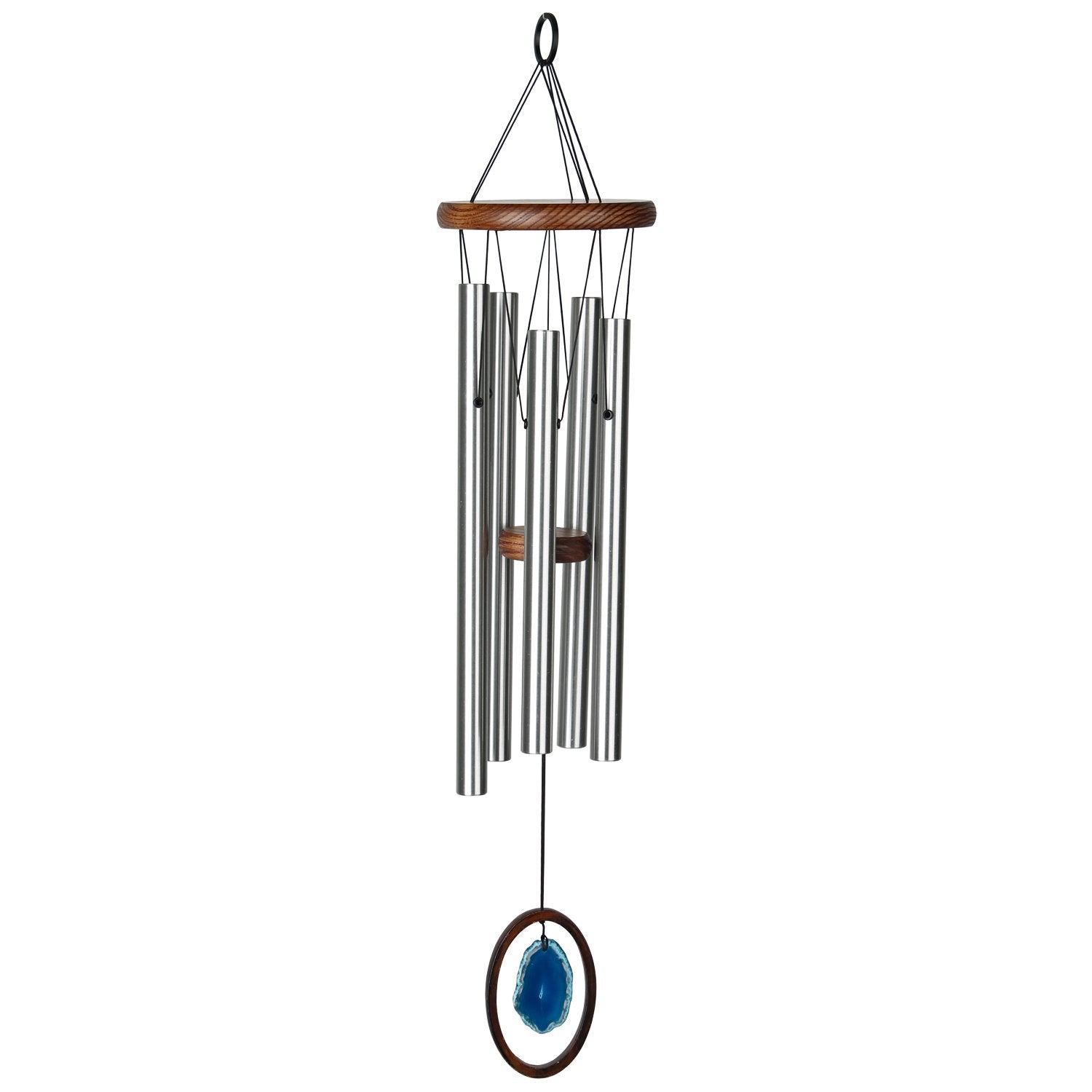 Blue Agate and Metal Wind Chime with Wooden Frame