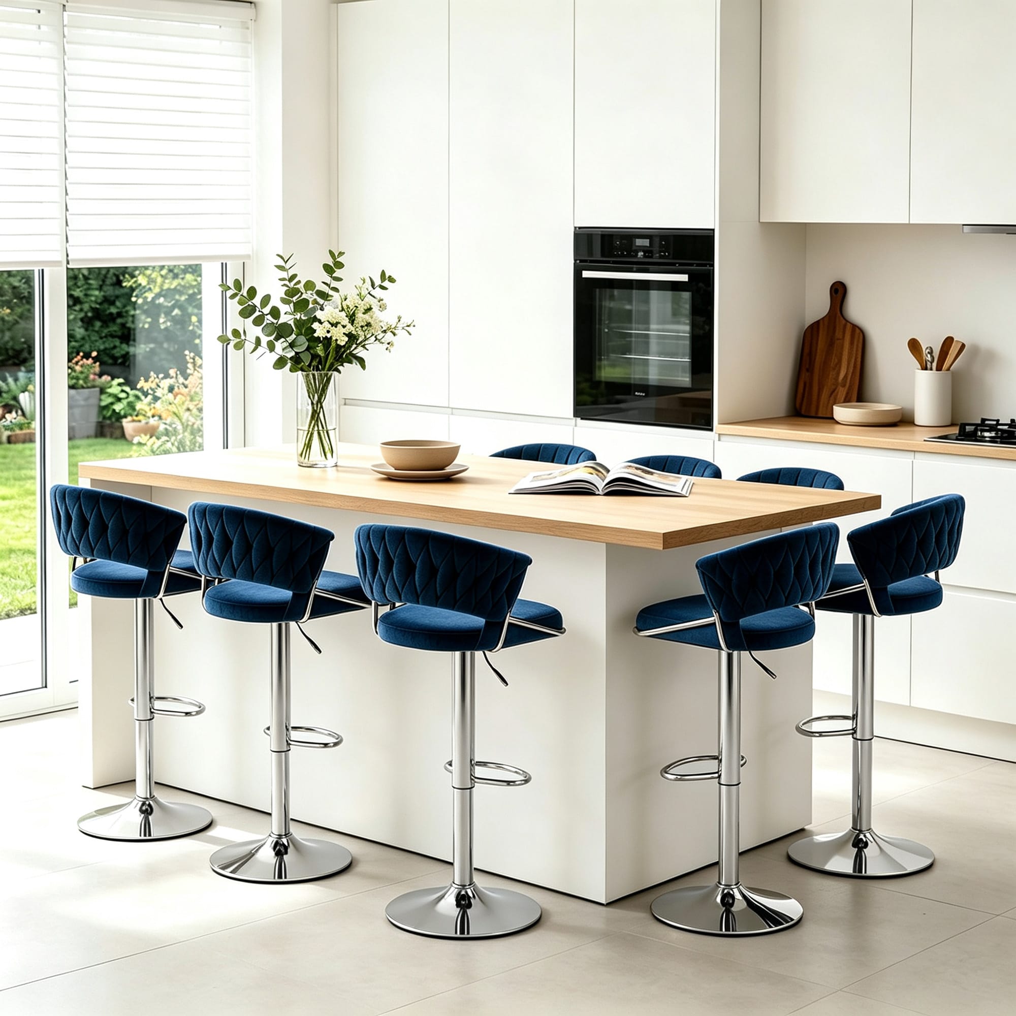 Dreamsidea Set of 8 Velvet Swivel Bar Stool with Adjustable Height