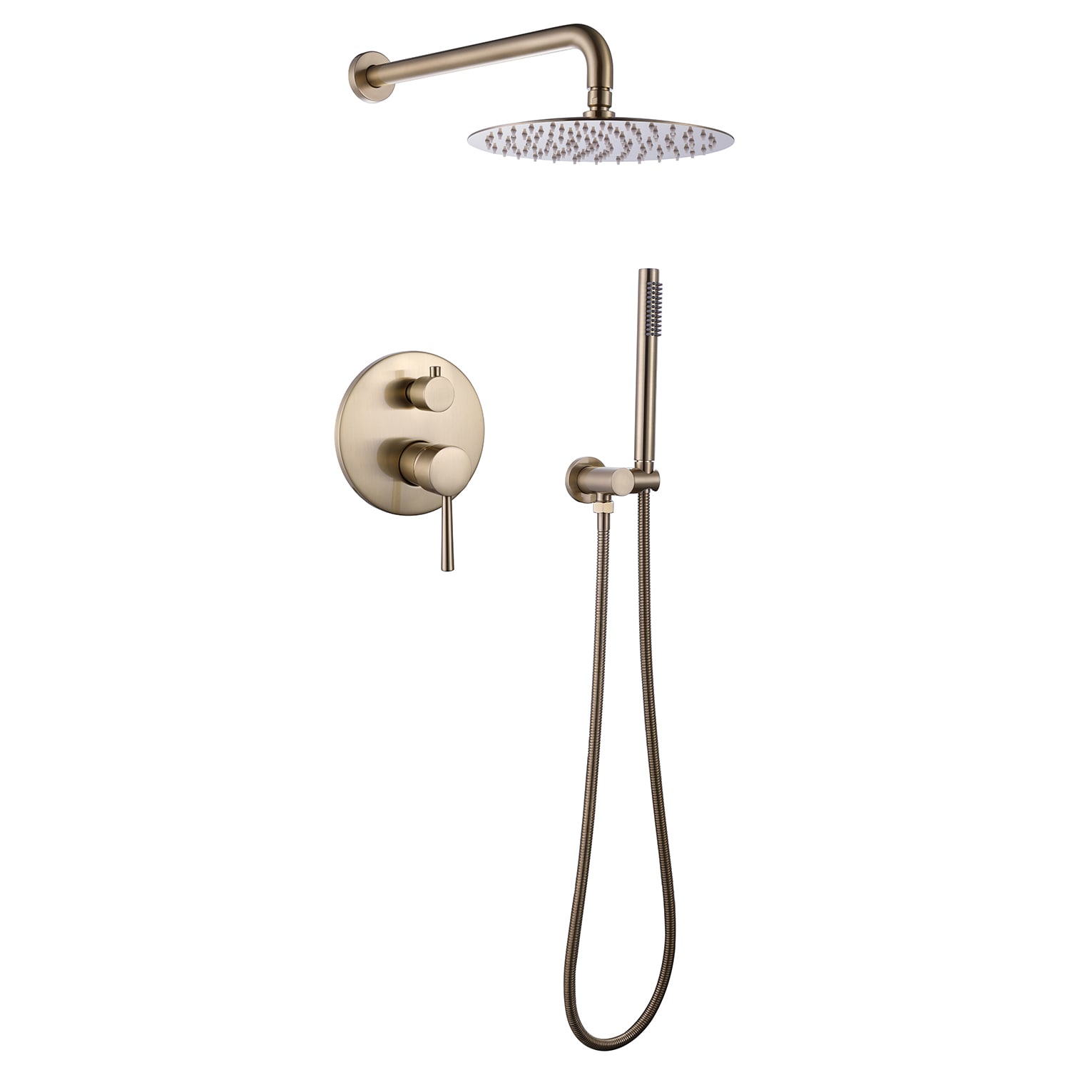 WELLFOR WB-H#RB0822 WB Brushed Gold 10-Inches Waterfall Dual Head Built-In Shower Faucet System with 2-way Diverter ( Ceramic Disc Valve Included )