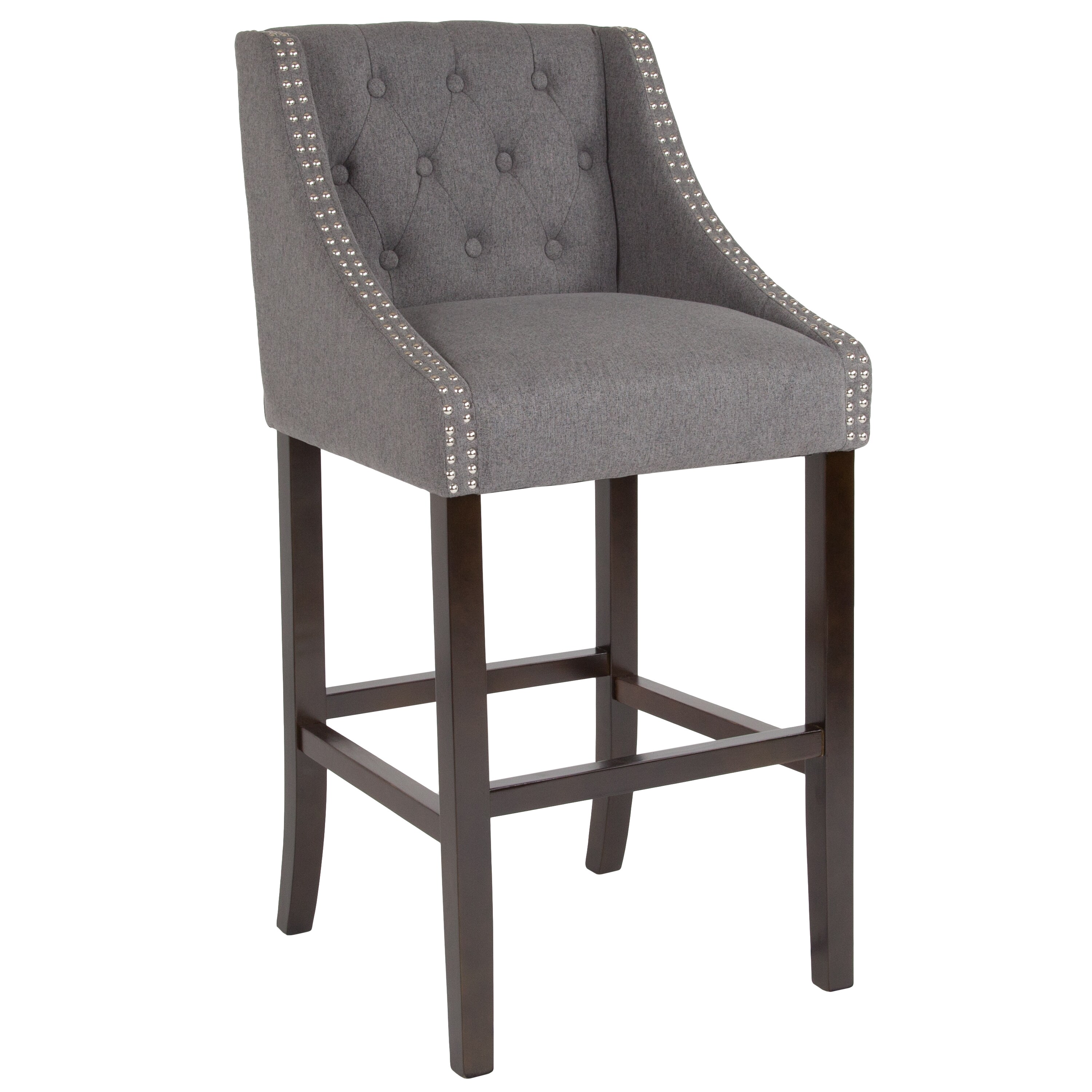 Flash Furniture 889142265153 Carmel Series Dark Gray Fabric 30.0-in H Bar height Square seat Upholstered Wood Bar Stool with Arms and Back