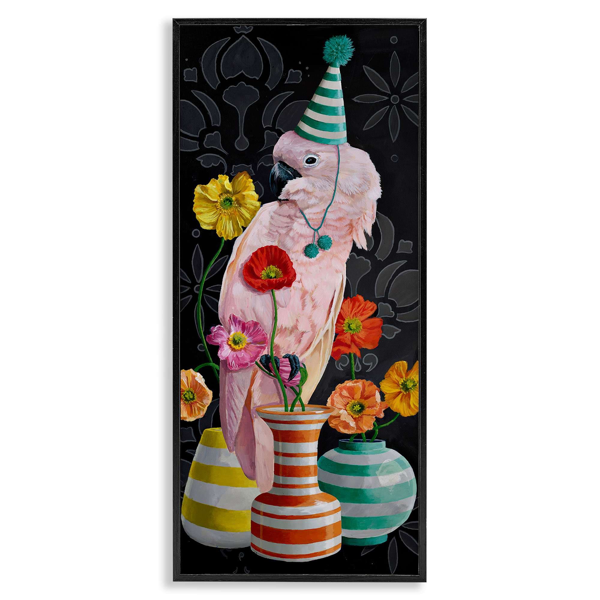 Stupell Industries BS-992-FR-13X30 Cockatoo and Striped Vases Black Framed Giclee Art By Heather Gauthier 13 x 30