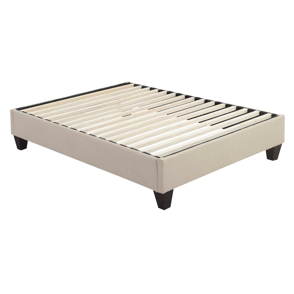 Beige Upholstered Full Platform Bed with Pine Frame