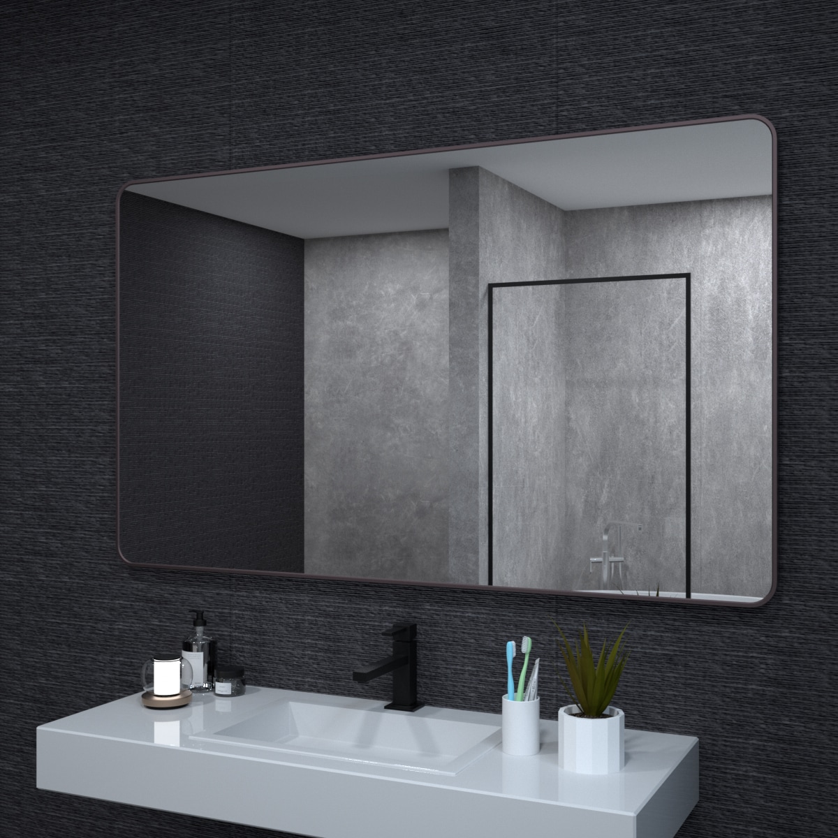 Poinic 60-in W x 36-in H Rectangle Oil Rubbed Bronze Framed Vanity Mirror