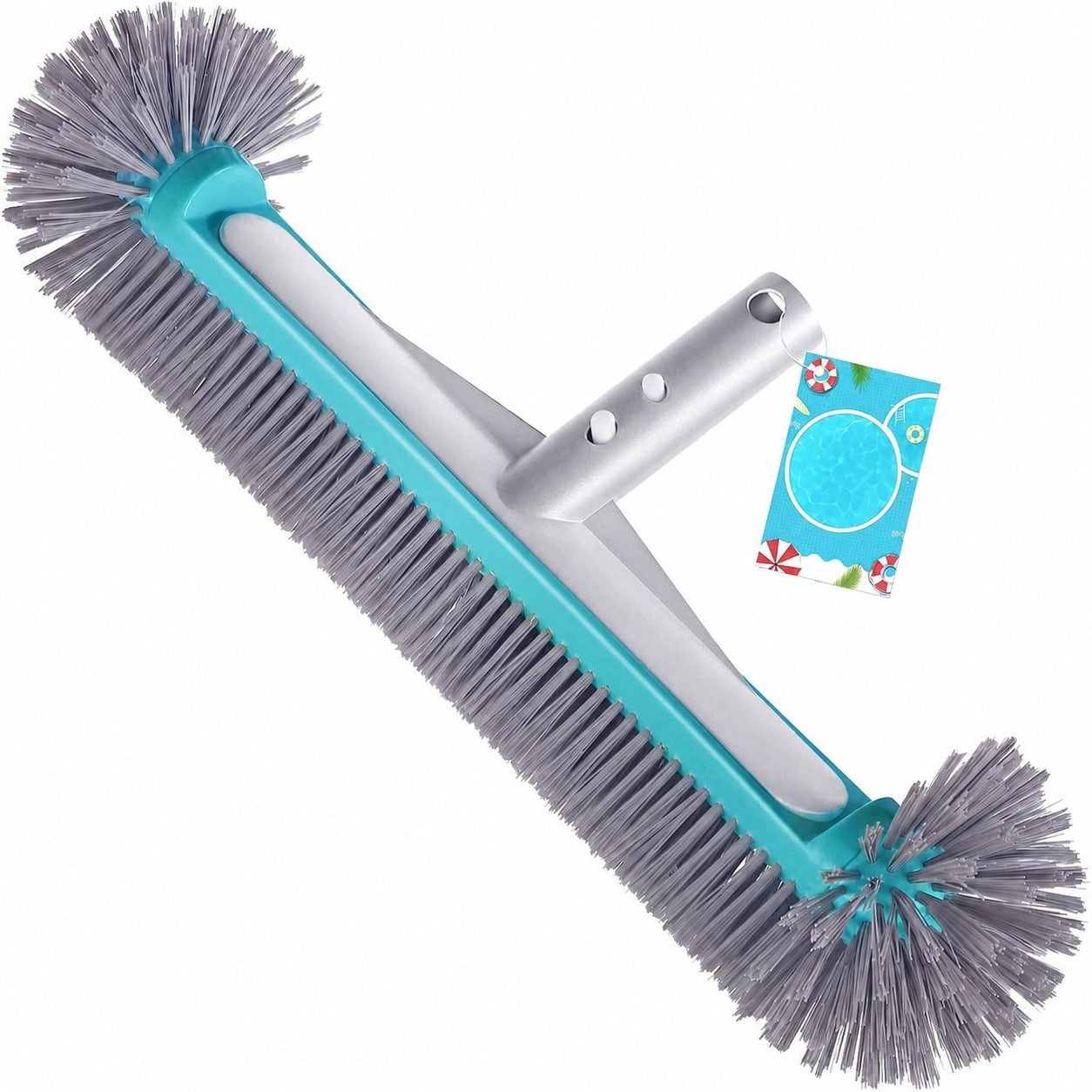ITOPFOX  Swimming Pool Brush Head 17 Point 5 Inch Aluminum Back with Seven Row Nylon Bristles for Walls Tiles Floors Fits Standard Poles Blue Grey