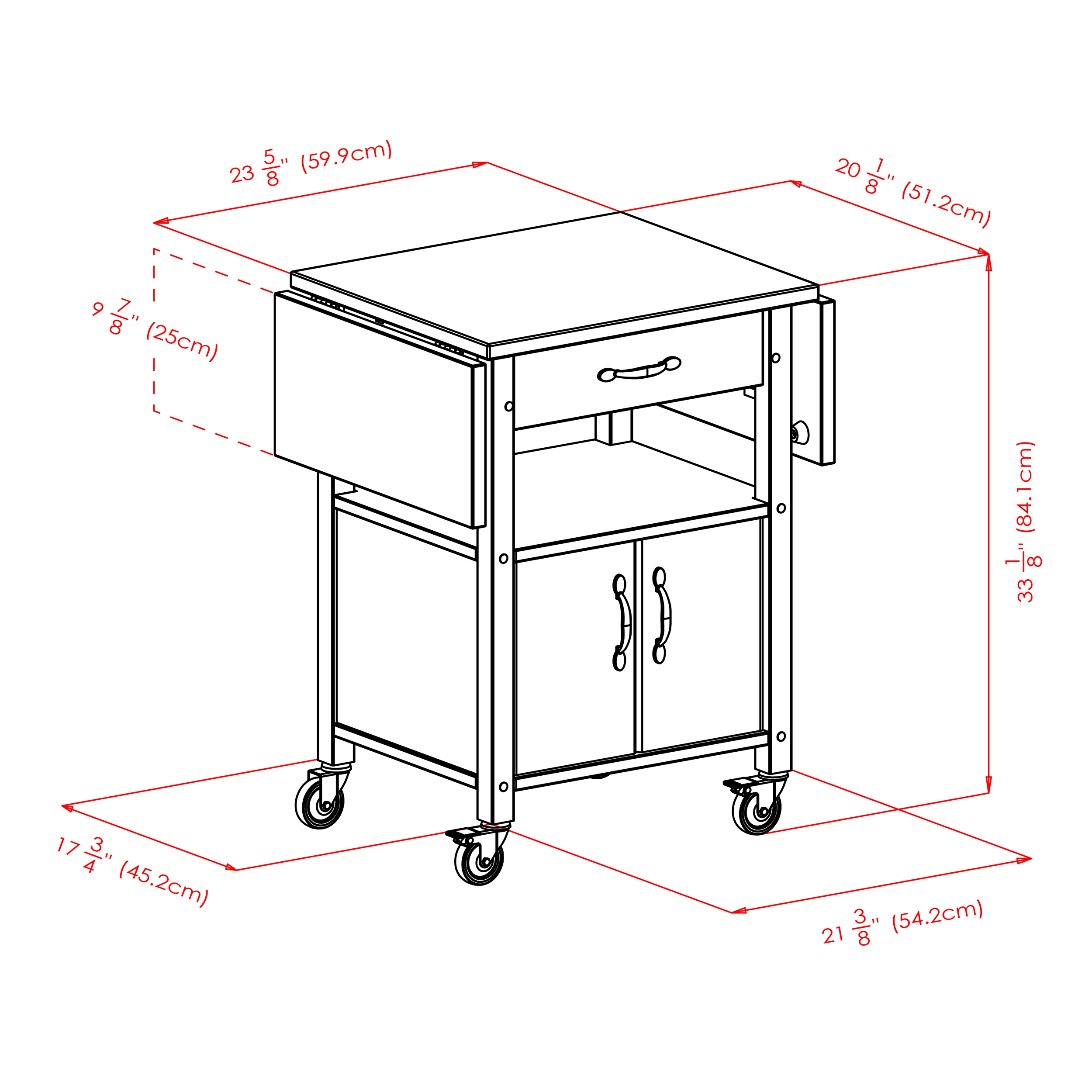 Transitional Brown Wood Drop-Leaf Kitchen Cart with Storage