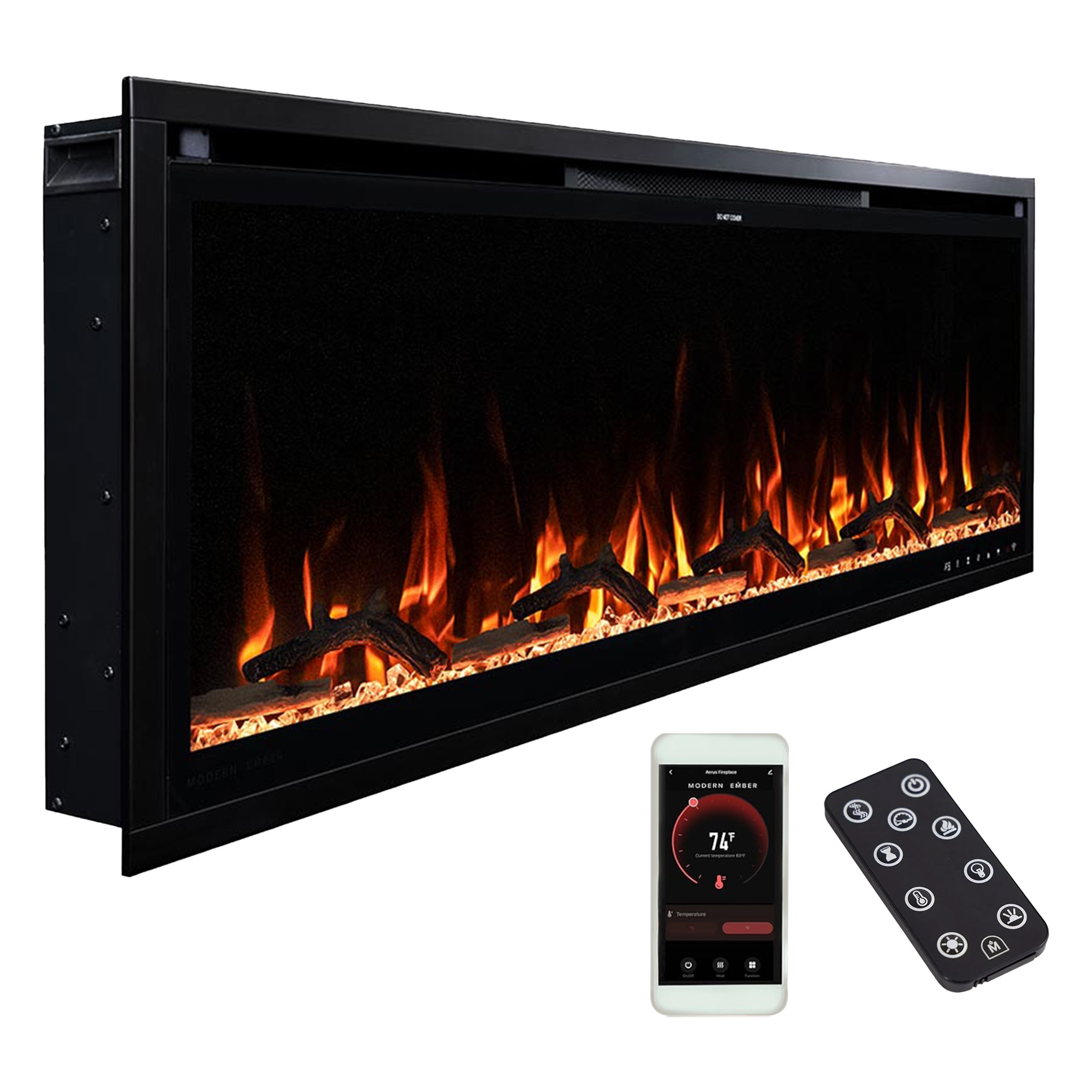 Modern Ember ME-SL50 50-in W Aerus Wall mount Infrared quartz Wall-mount Electric Fireplace with Remote Control Included