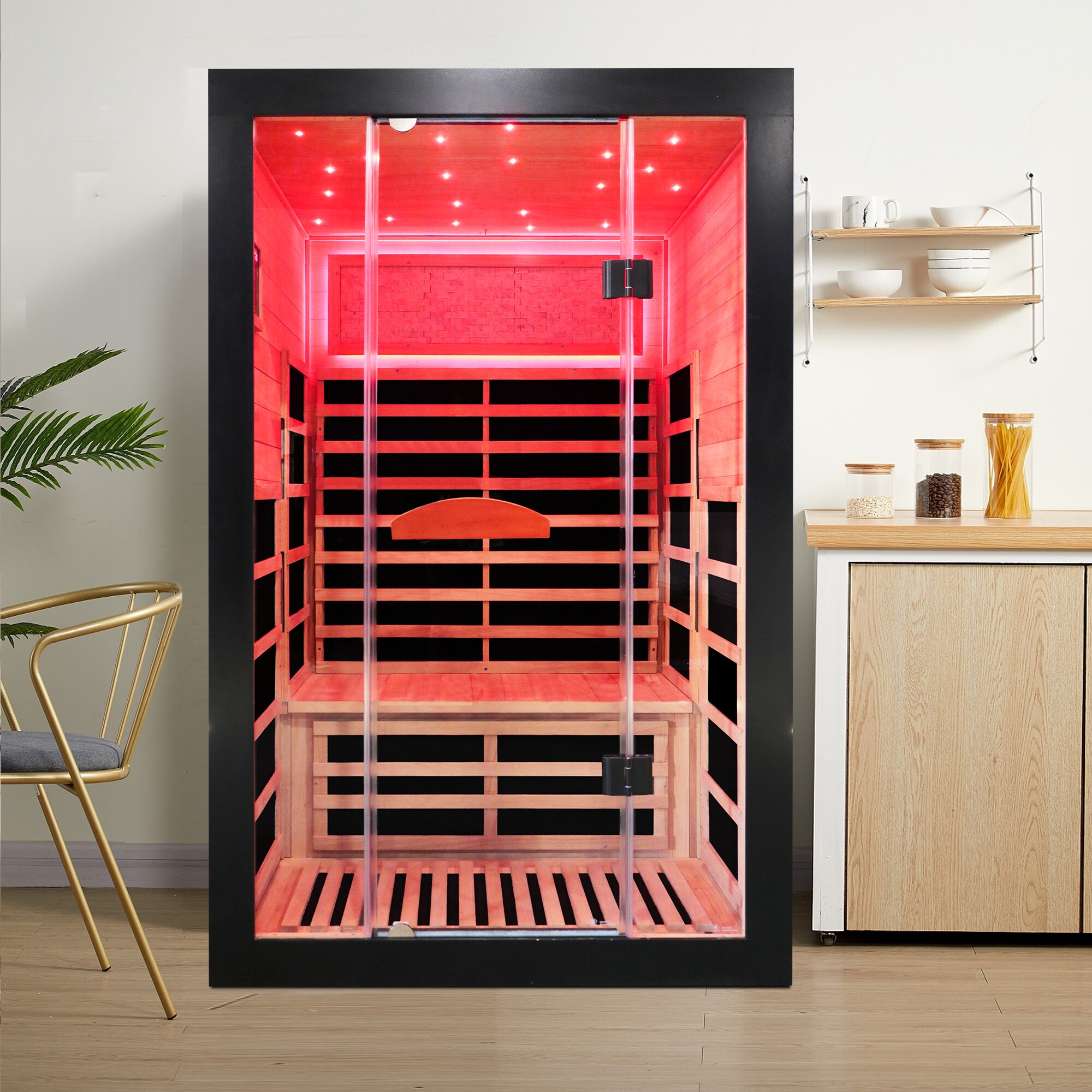 LOVMOR Okoume Far Infrared Sauna Indoor White Oak Finish 47W 41D 75H For Home Use #SF-W-W1185S00049