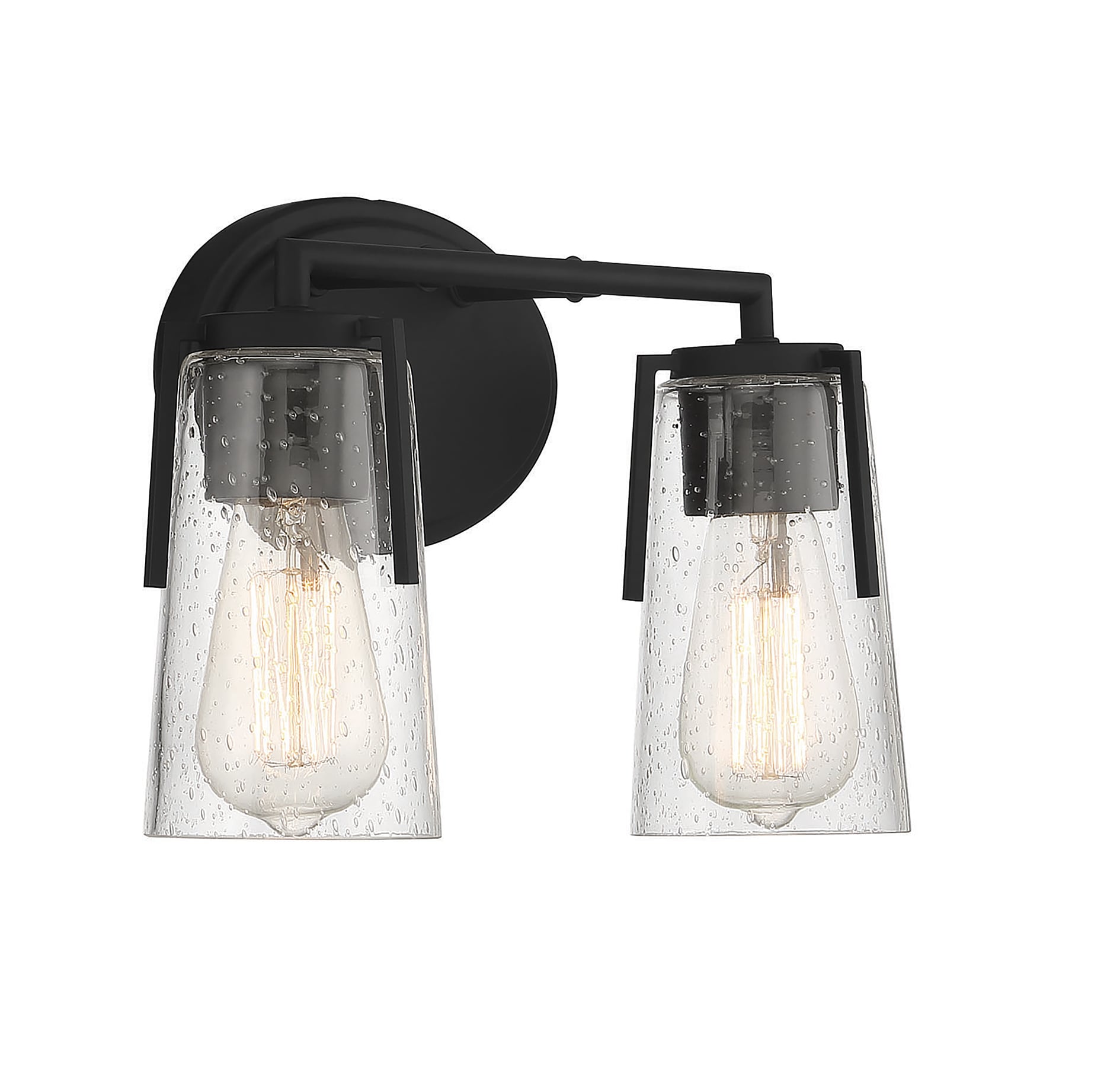 Black Jelly Jar 2-Light Bath Vanity Fixture with Clear Seeded Glass Shades