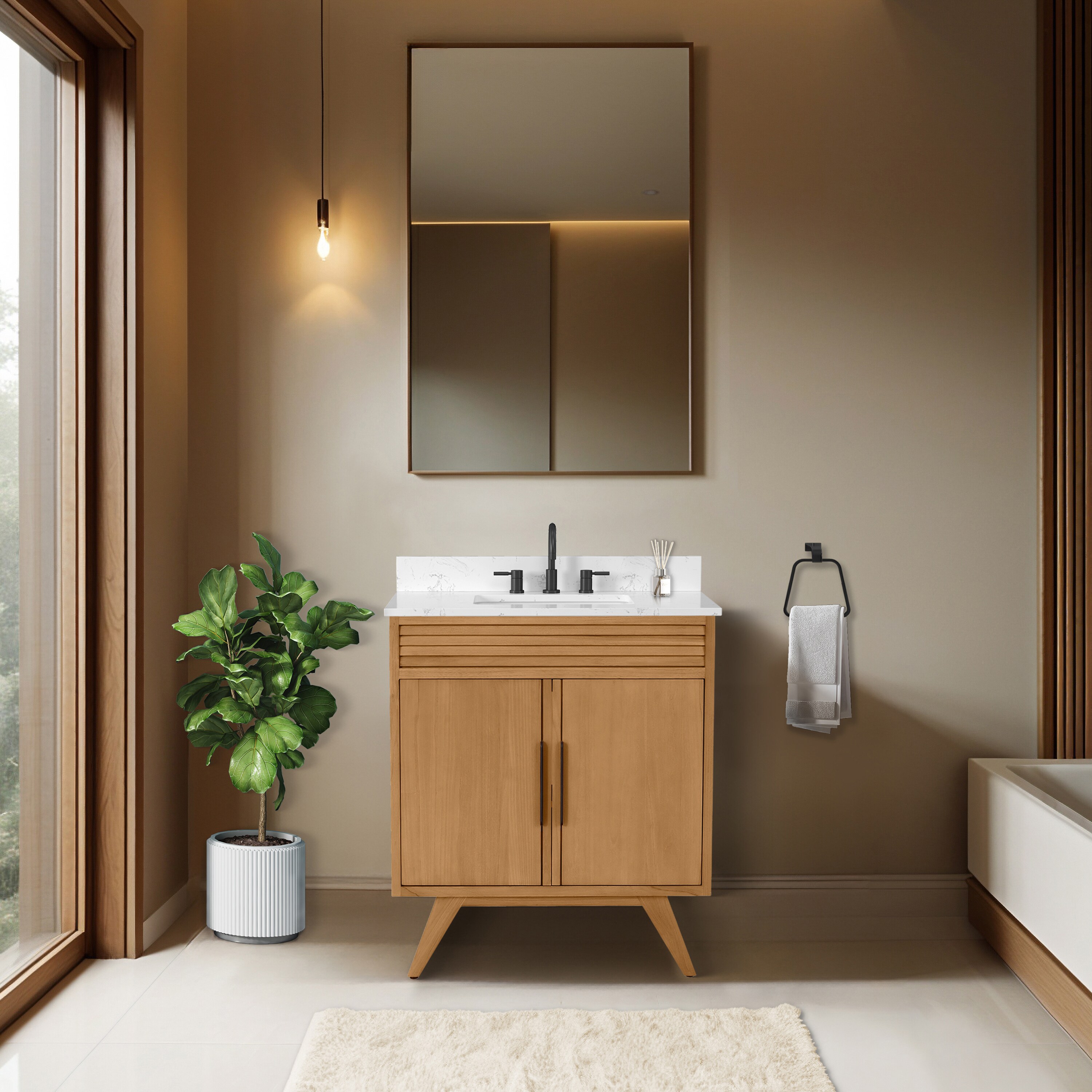 Natural Teak Mid-Century Modern Single Sink Vanity Base