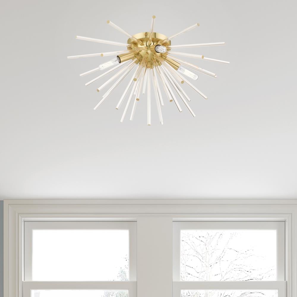 Elysian Satin Brass 4-Light Flush Mount with Crystal Rods