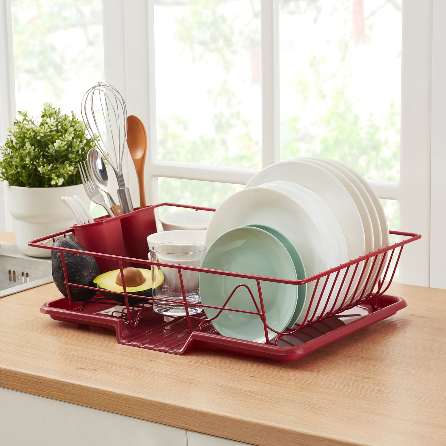 Sweet Home Collection LOW-3PC-DD-BUG Steel 3 Pc Large Countertop Dish Drainer with Drain Board and Utensil Holder
