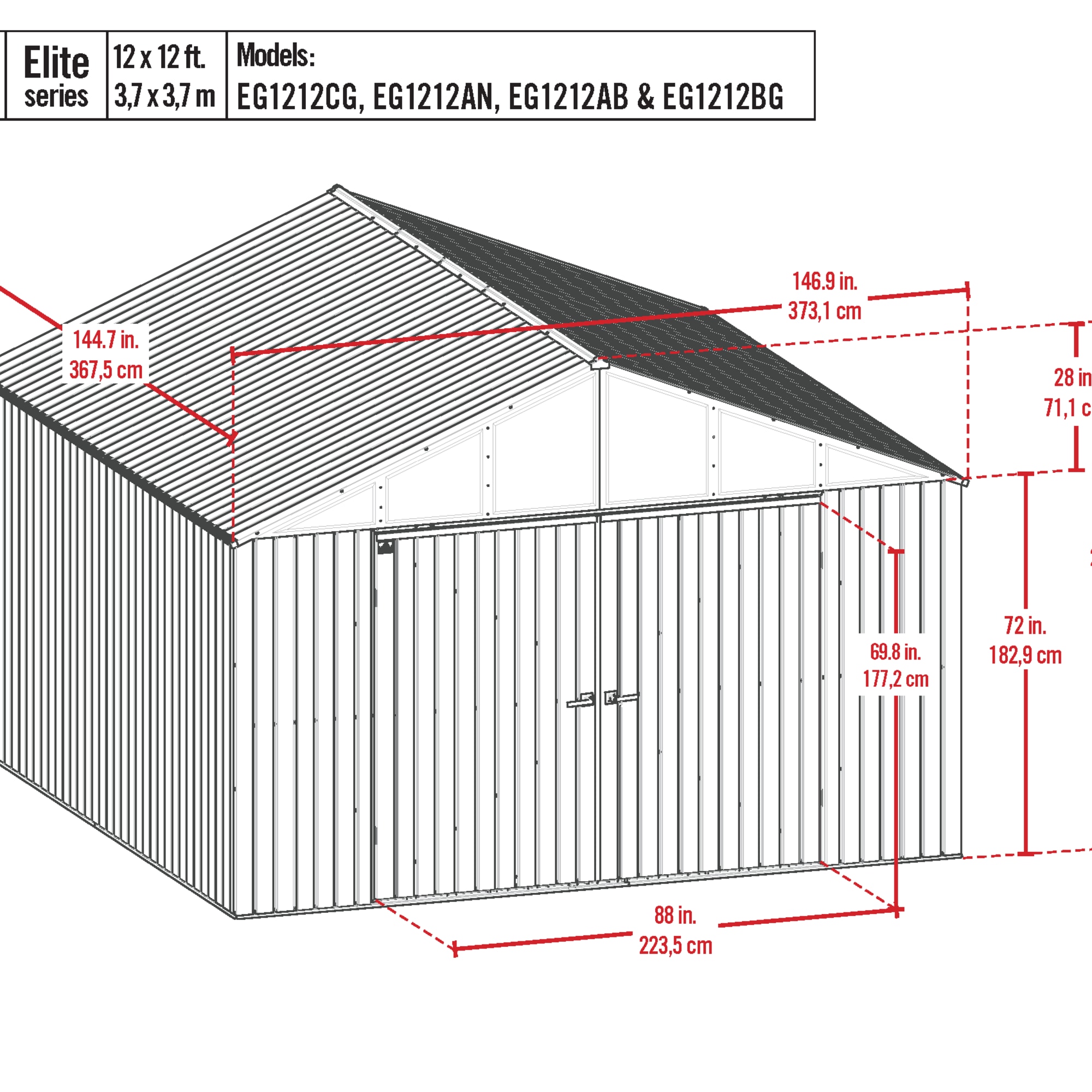 Elite 12' x 12' Cool Grey Steel Storage Shed Kit