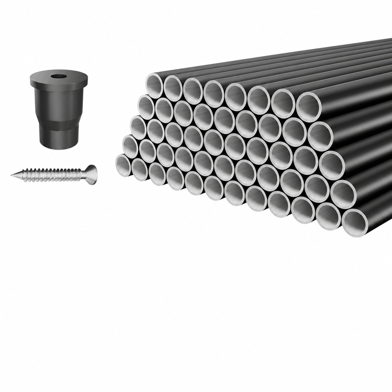 Etokfoks  26 in Aluminum Round Baluster with Connector Fitting Type 100 Pack Weatherproof Hollow Deck Railing Spindles