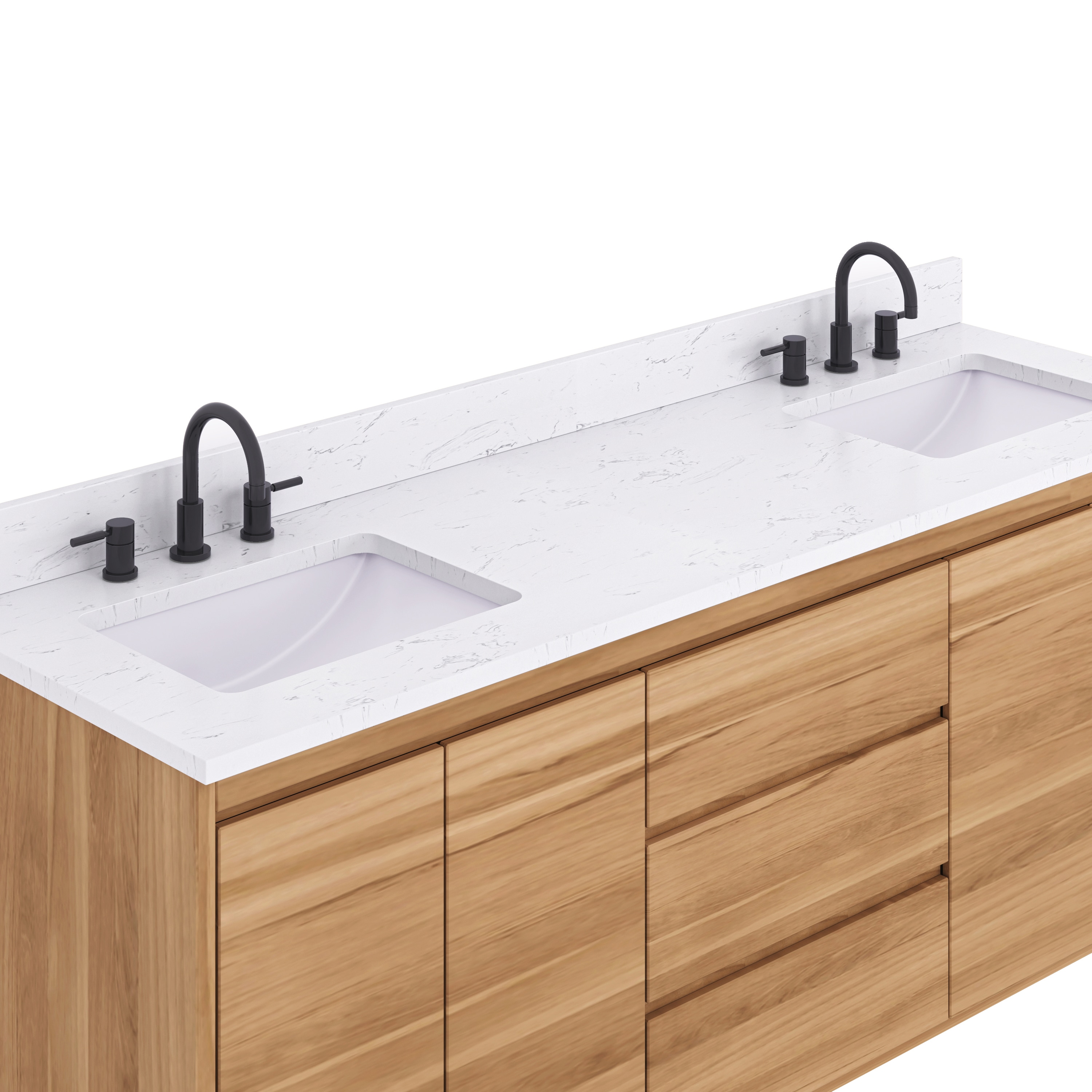 Coventry 73" Natural Teak Double Sink Vanity with White Stone Top