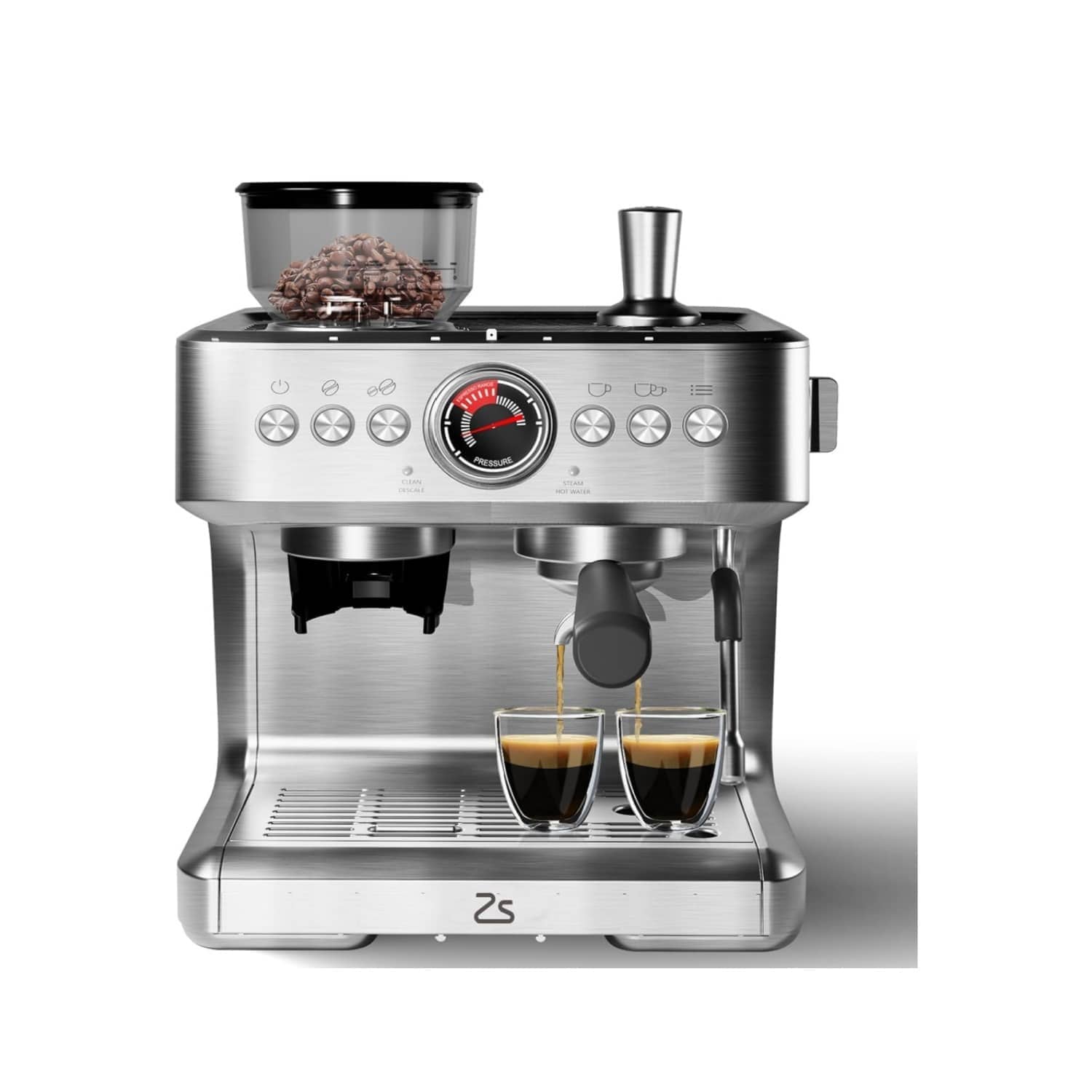 Qeetex LSHQQPHO-13FTMM3J Semi-automatic espresso machine with grinder and milk frother 20 bar professional pressure large 95 oz removable water tank