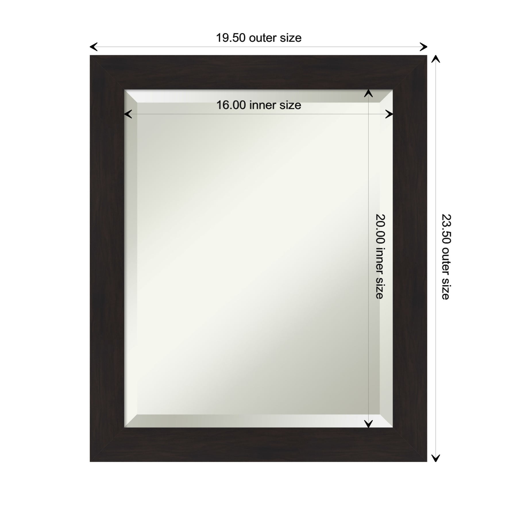 Espresso Brown Narrow Framed Rectangular Wall Mirror - 19.5" x 23.5"