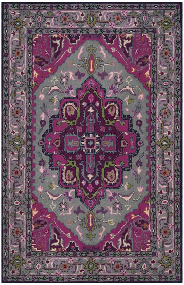 Safavieh BLG541B-4 Bellagio Elche 4 x 6 (ft) Tufted Wool Gray/Pink Rectangular Indoor Floral/Botanical Oriental Area rug