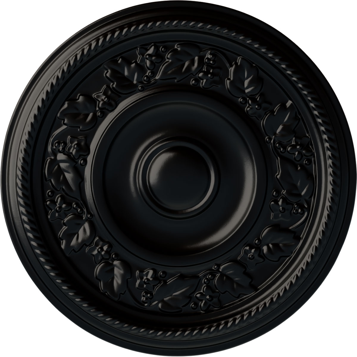 Ekena Millwork CM16TYBLF Tyrone 16.125-in W x 16.125-in L Painted Jet Black Polyurethane Whole Ceiling Medallion