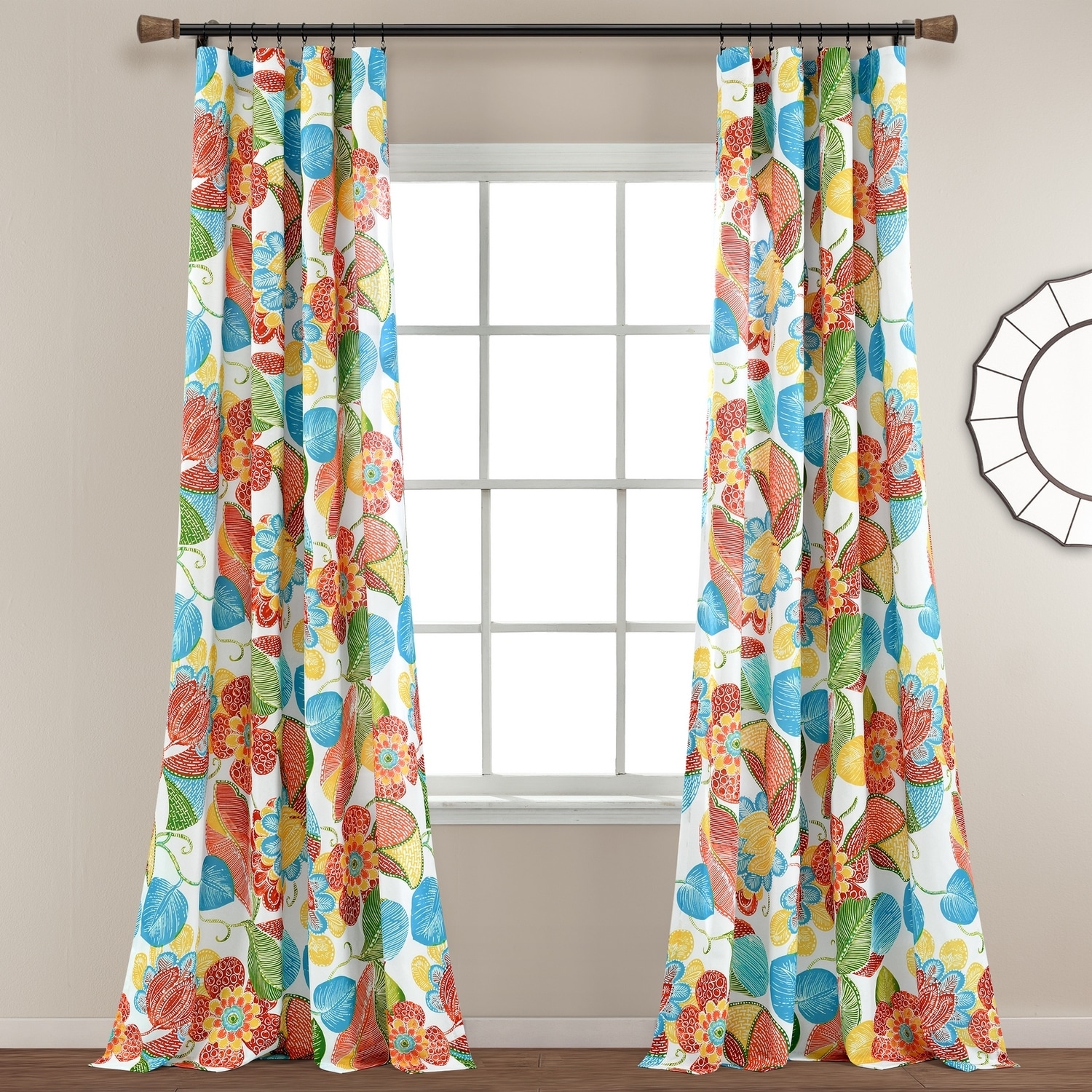 Lush Decor 16T006190 95-Inches Orange Floral Rod pocket Curtain panel pair