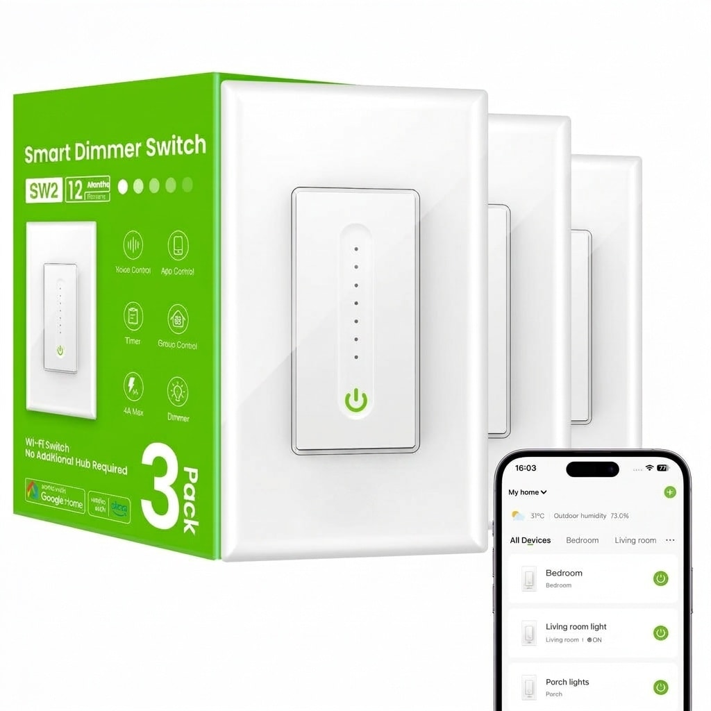 Misopily  Single Pole Smart Dimmer Switch 2.4GHz WiFi 3 pcs Touch Dimming Works with Alexa Google Home Voice App Timer Schedule Neutral Wire