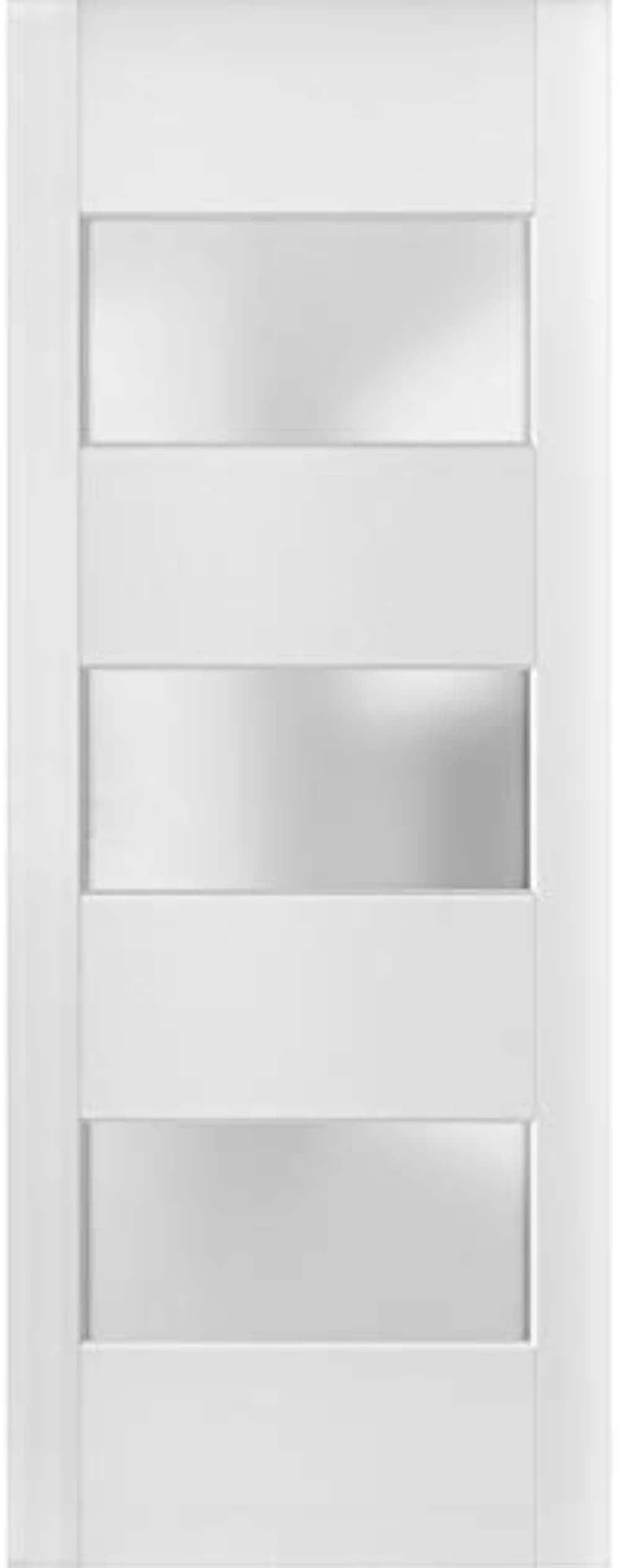 Innobule Slab Barn Door Panel Frosted Glass 3 Lites 36 x 84 inches  Lucia 4070 White Silk  Sturdy Finished Doors  Pocket Closet Sliding