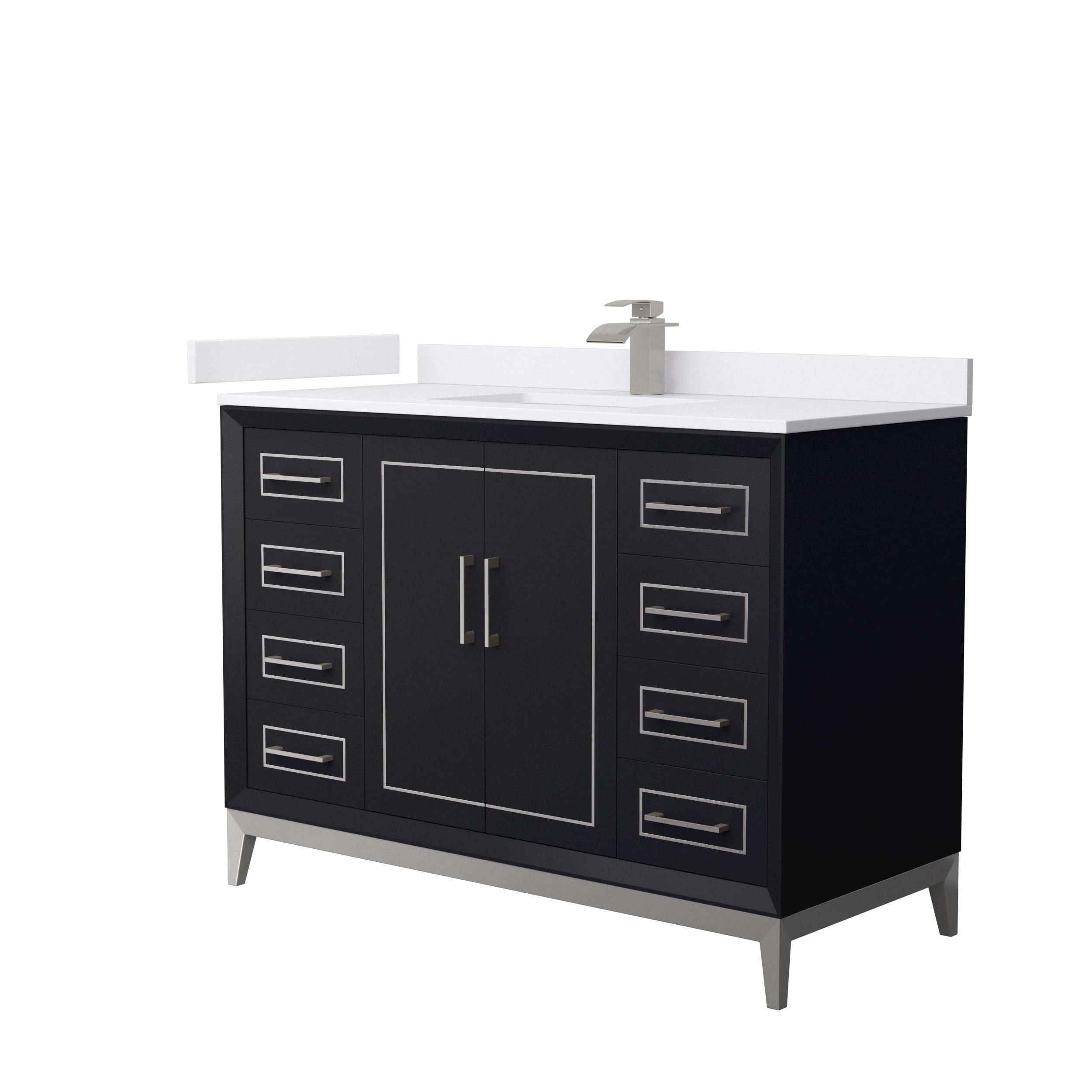 Wyndham Collection WCH515148SBKWCUNSMXX Marlena 48-in Black with Brushed Nickel Trim Undermount Single sink Bathroom Vanity with White cultured marble Cultured marble Top